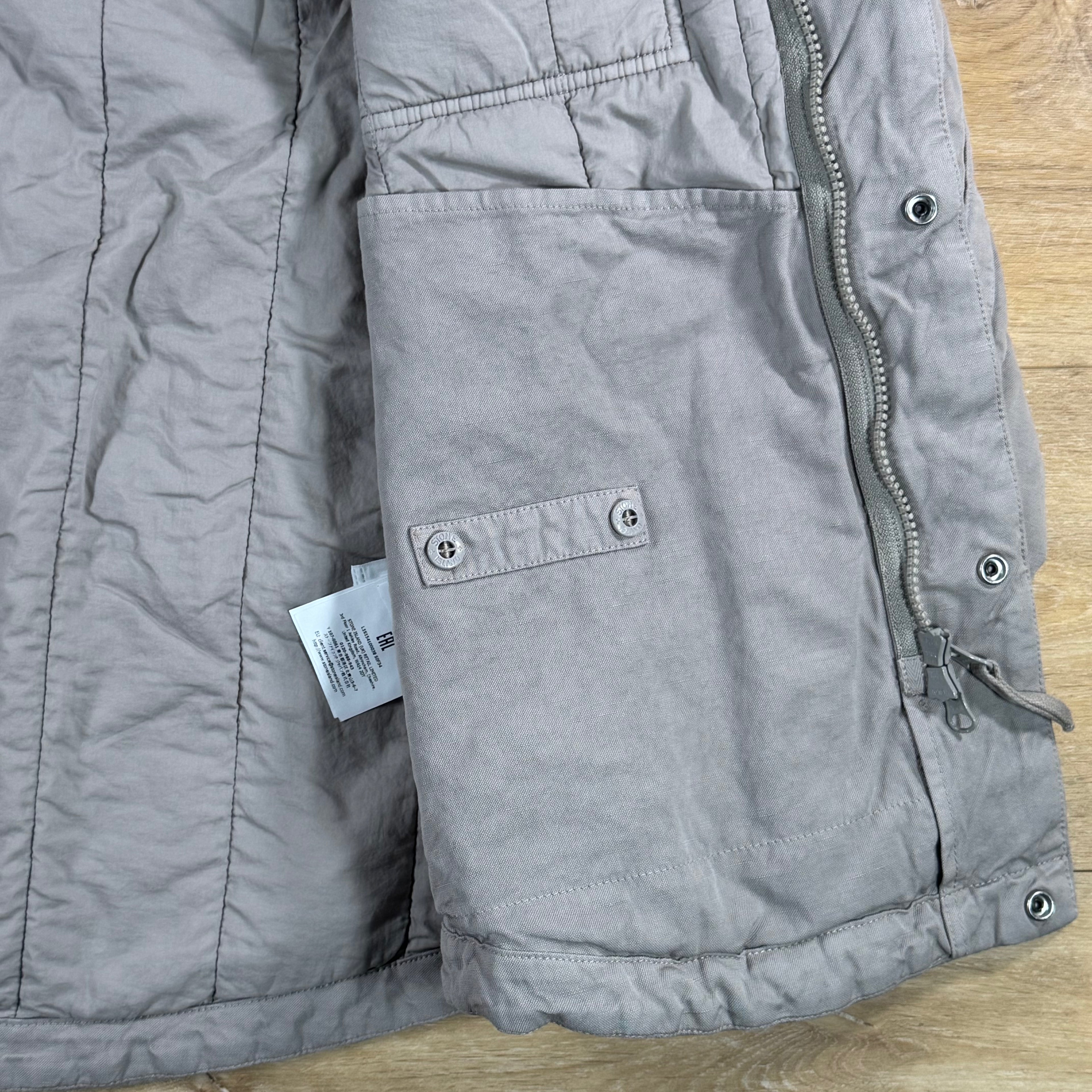 Stone Island Ghost Linen Quilted-TC Padded Coach Jacket in Dust Grey