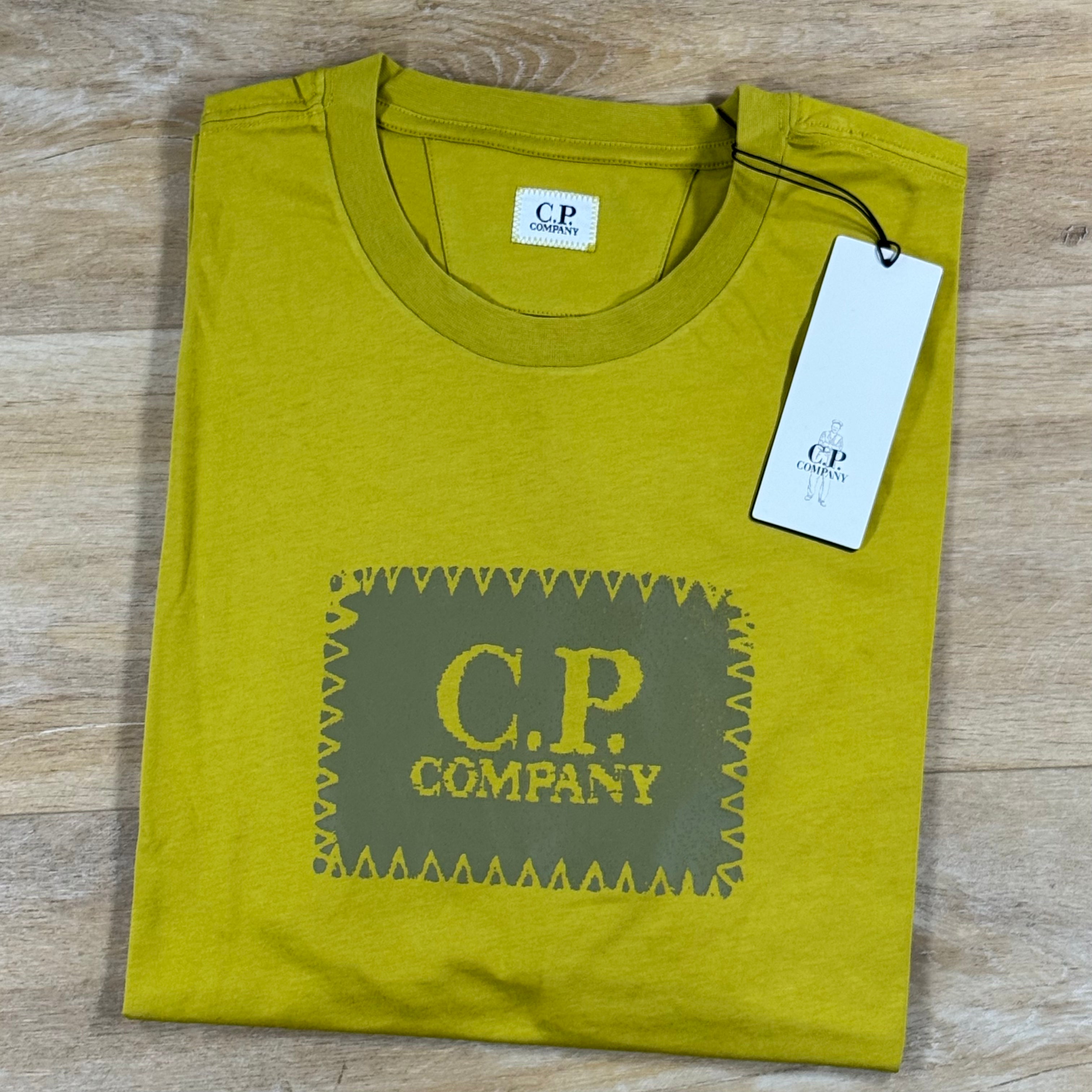 C.P. Company Stitch Block Logo T-Shirt in Antique Moss - Yellow