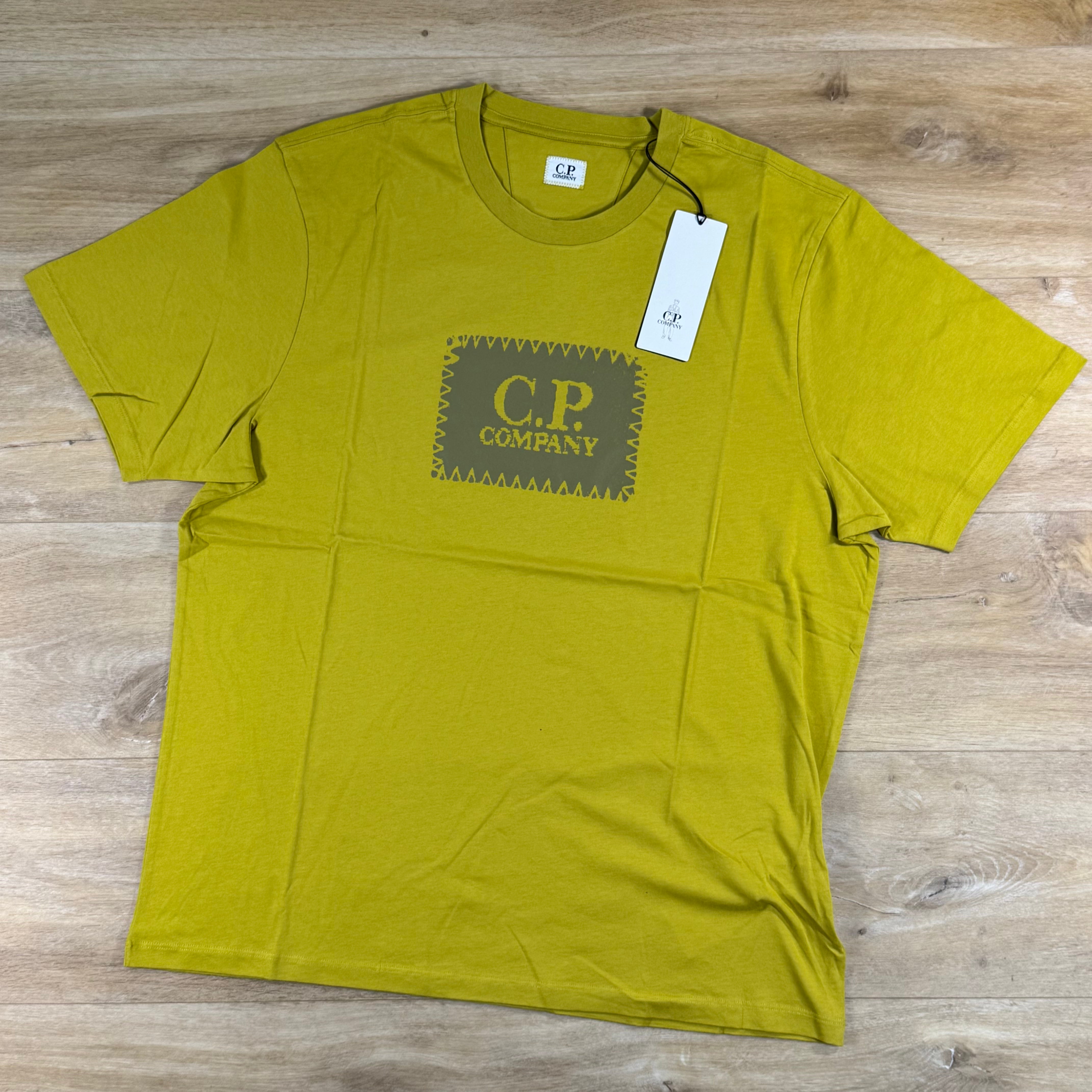 C.P. Company Stitch Block Logo T-Shirt in Antique Moss - Yellow
