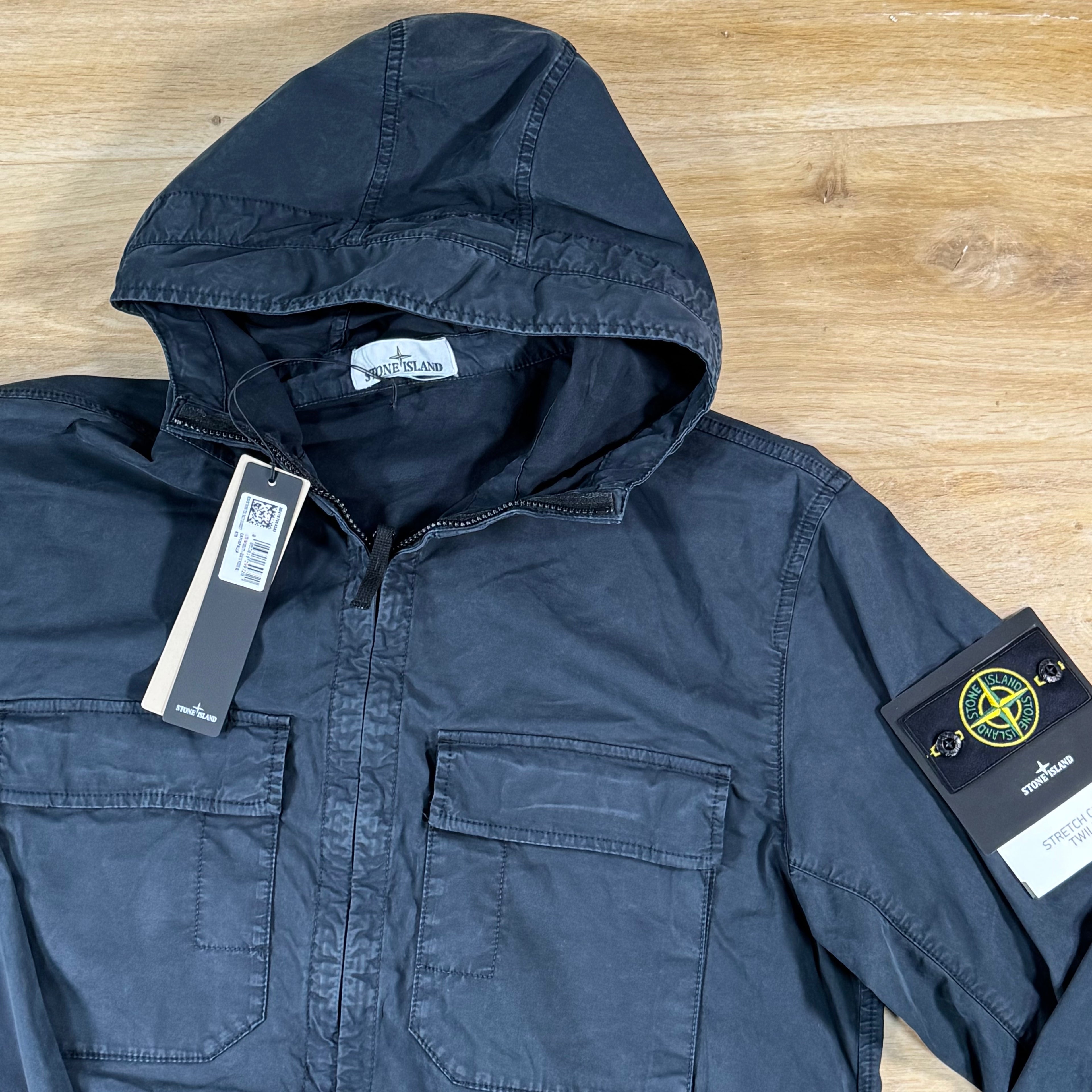Stone Island Cotton Twill Hooded Jacket in Navy