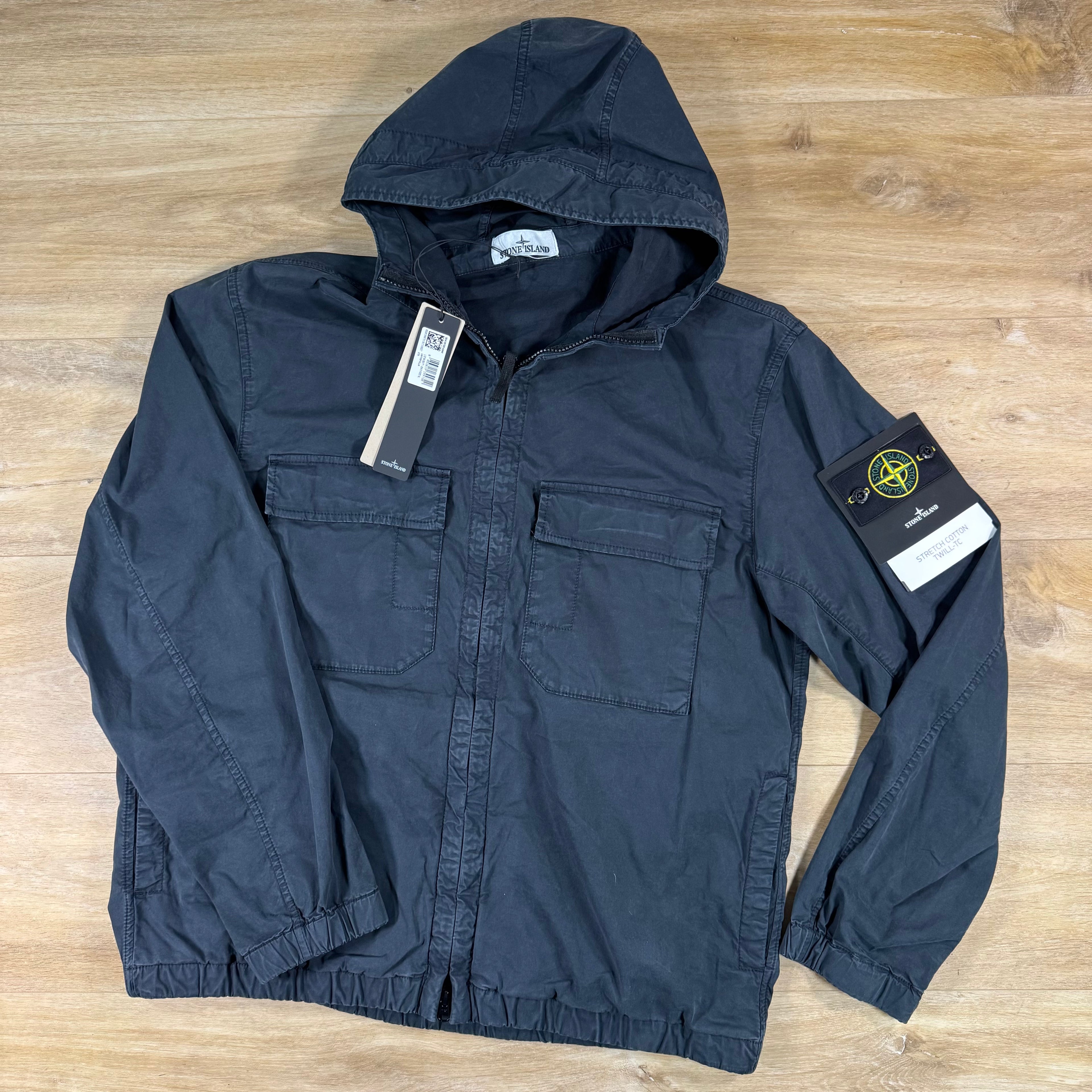 Stone Island Cotton Twill Hooded Jacket in Navy