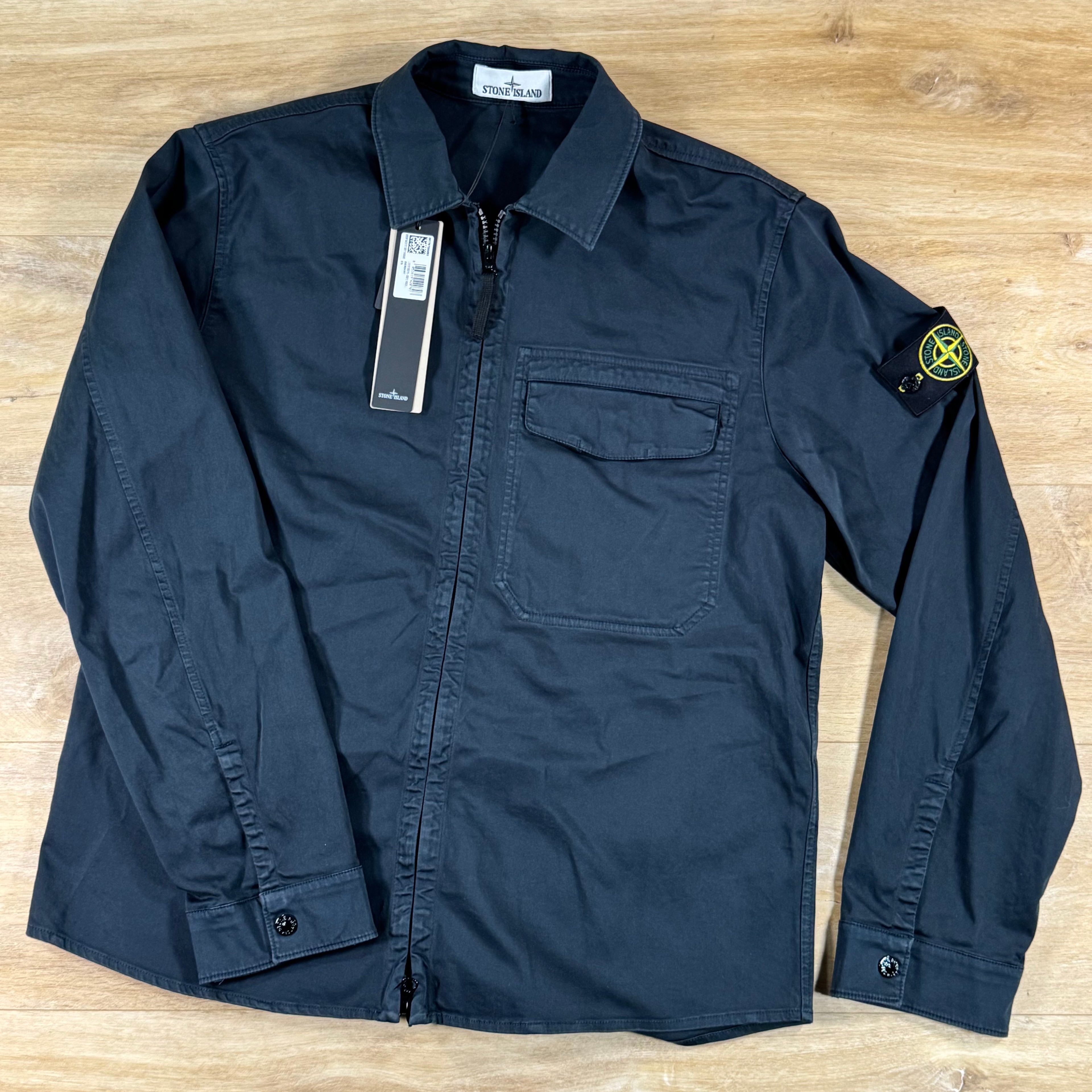Stone Island Stretch Satin Overshirt in Navy