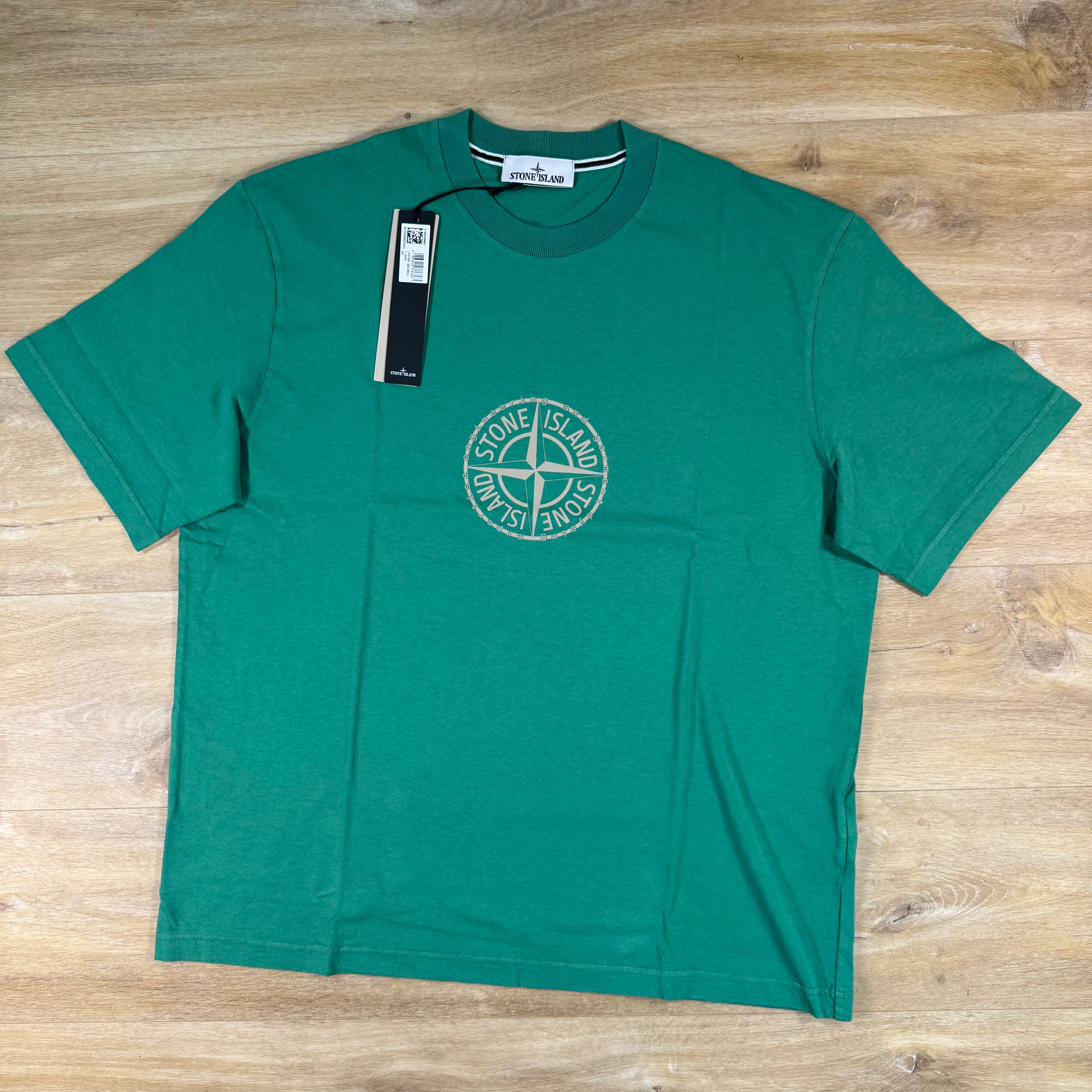 Stone Island 'All Around Compass' Print T-Shirt in Malachite - Green