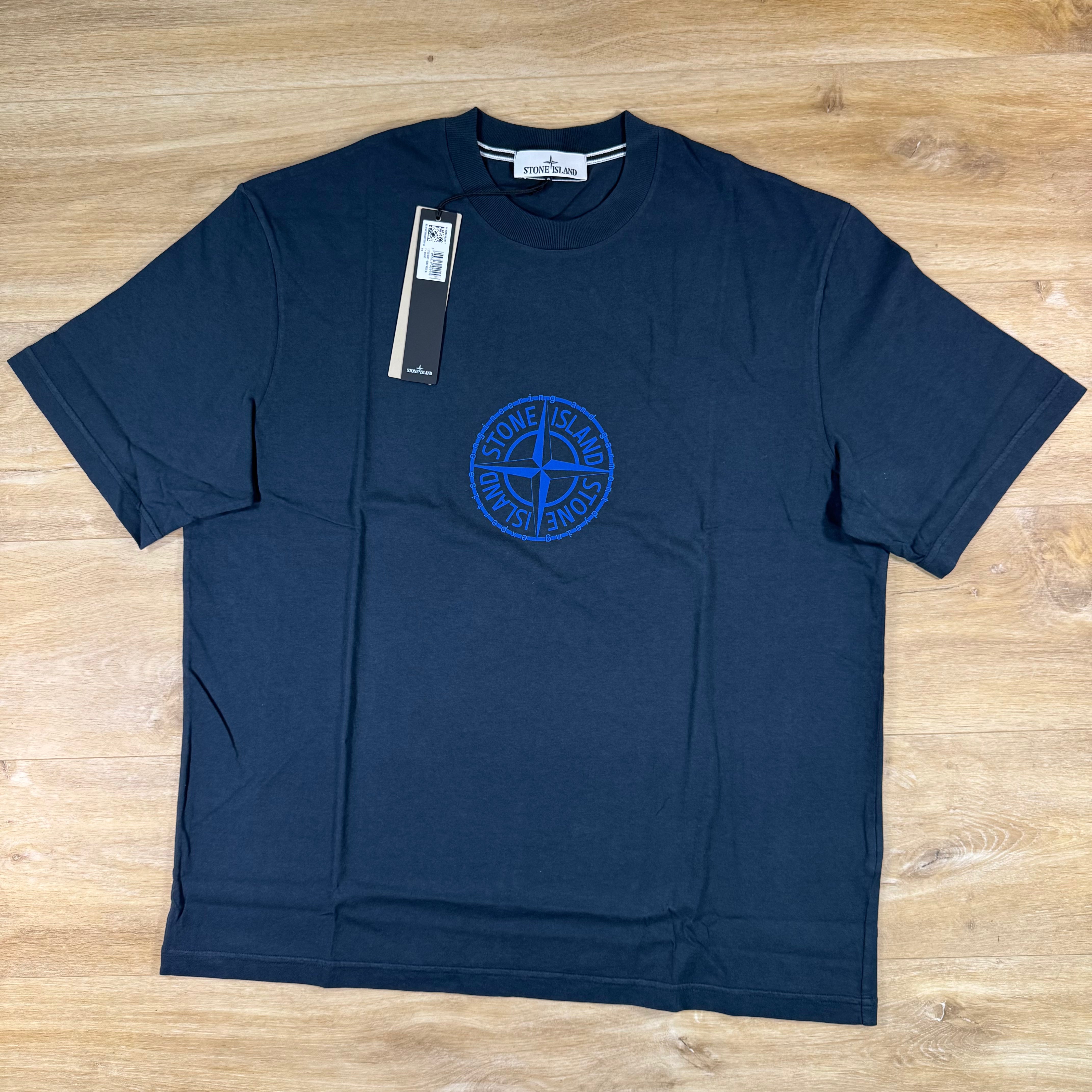 Stone Island 'All Around Compass' Print T-Shirt in Navy