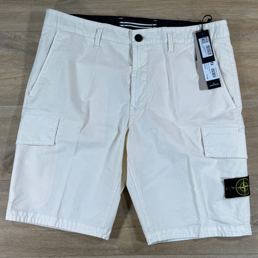 Stone Island Stretch Twill Cargo Bermuda Shorts in Ivory