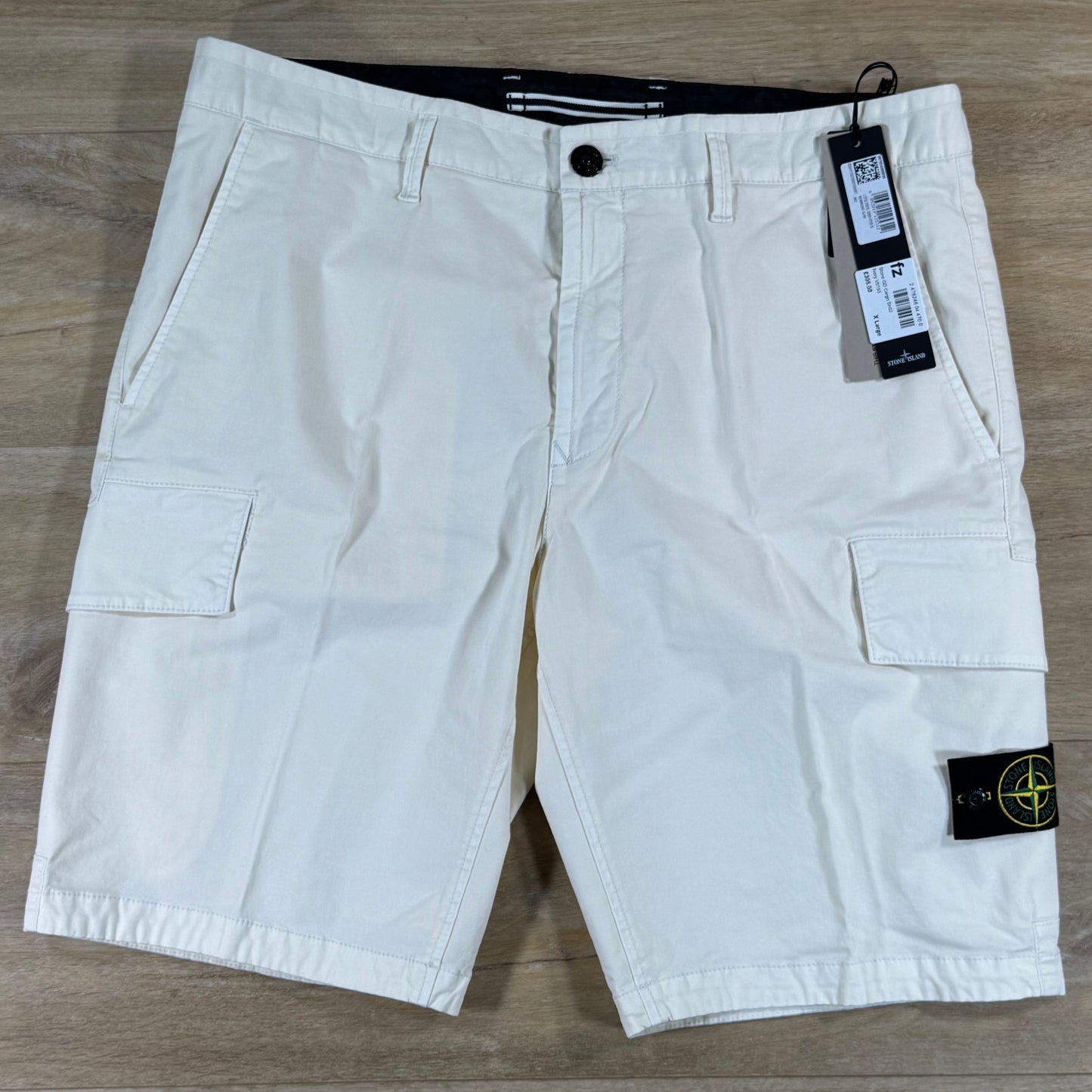Stone Island Stretch Twill Cargo Bermuda Shorts in Ivory