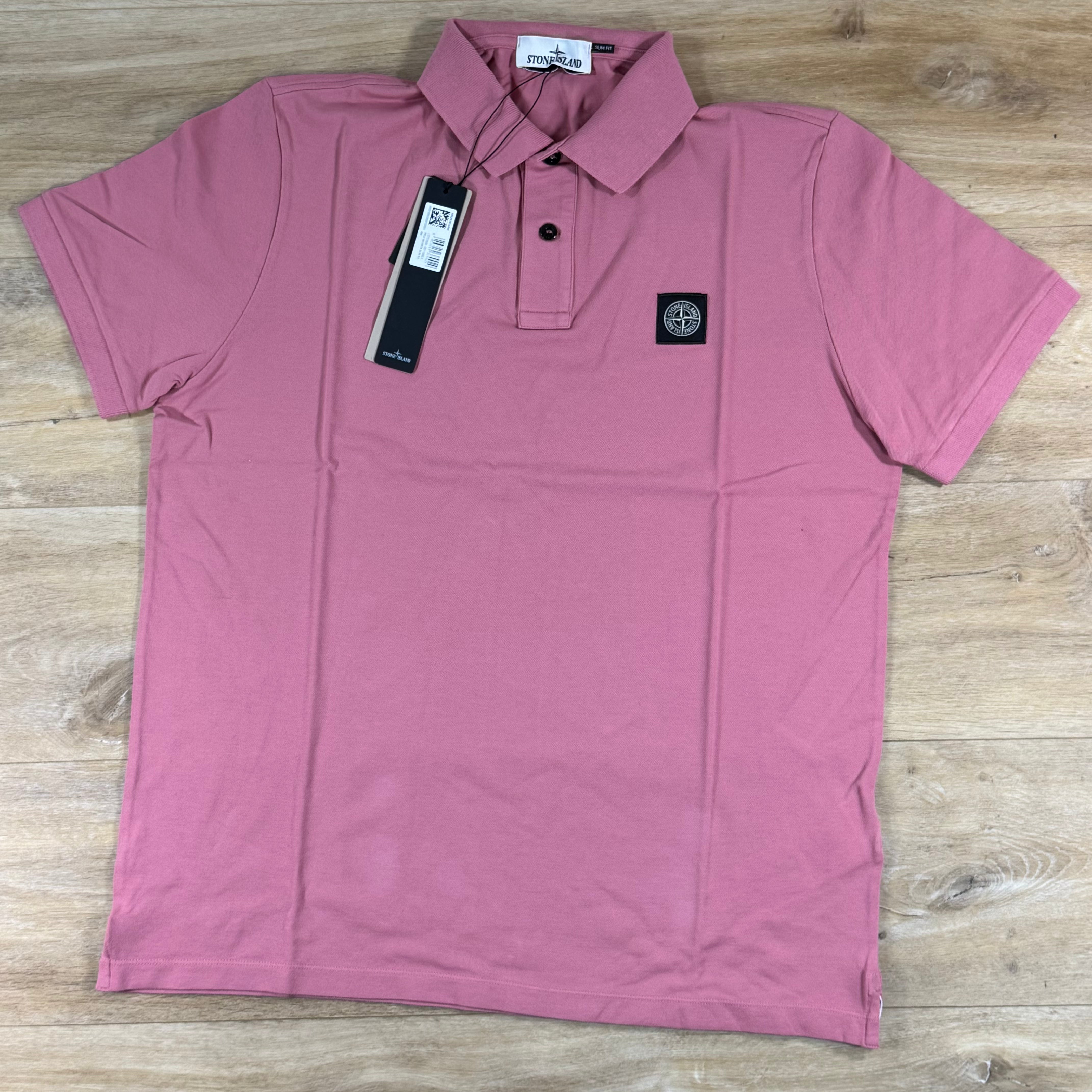 Stone Island Patch Logo Polo Shirt in Oleander Pink