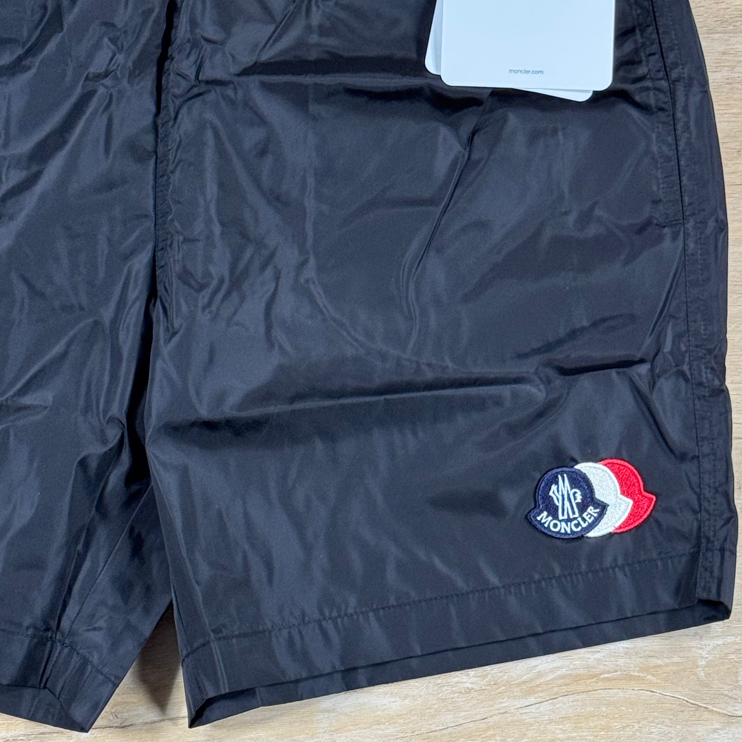 Moncler Tricolor Logo Patch Swim Shorts in Black