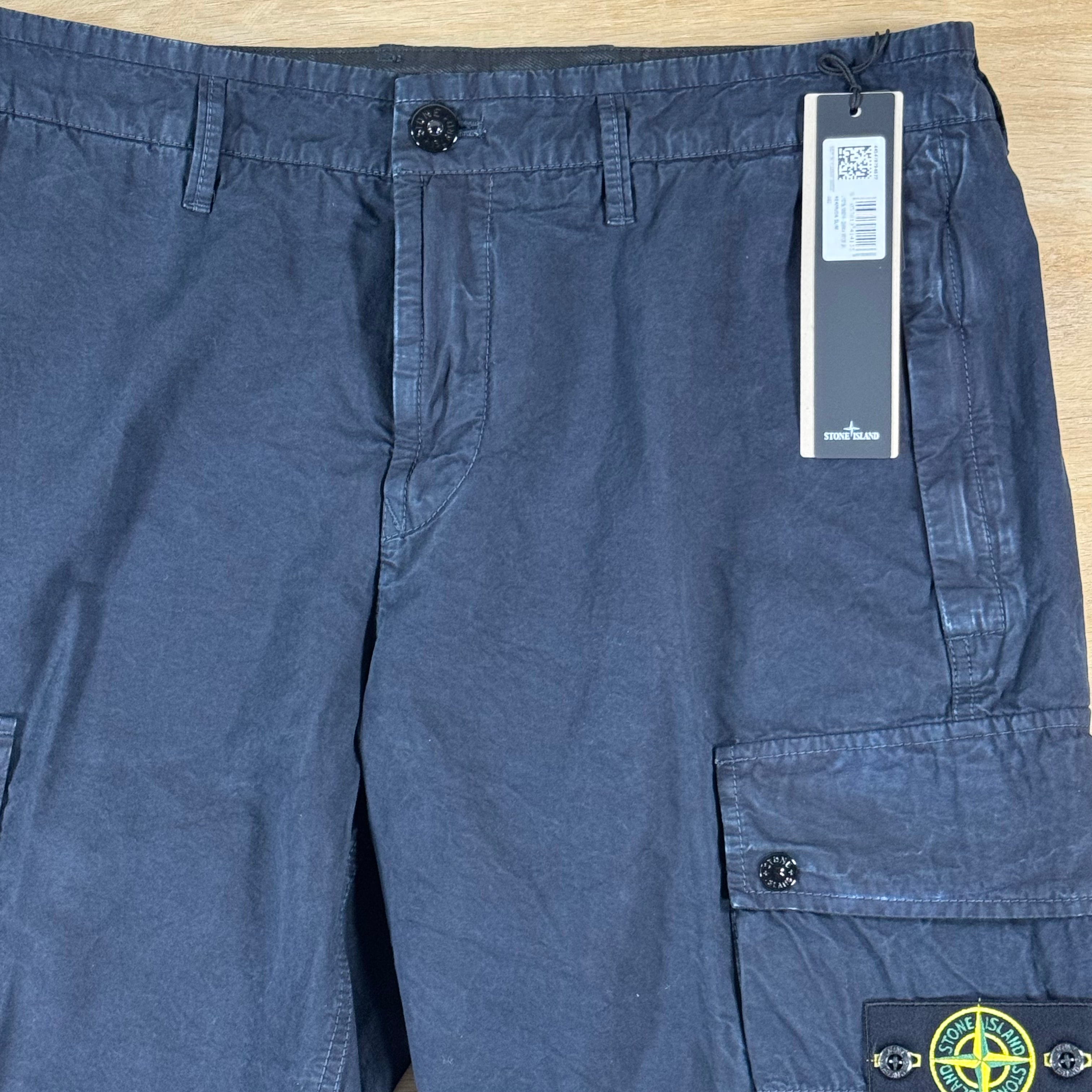 Stone Island Brushed Canvas 'Old Effect' Cargo Shorts in Navy