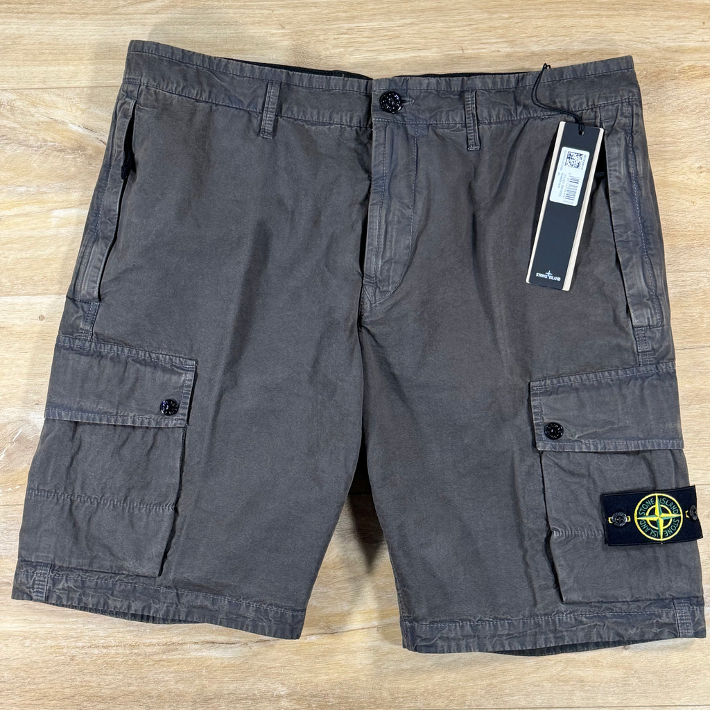 Stone Island Brushed Canvas 'Old Effect' Cargo Shorts in Charcoal Grey