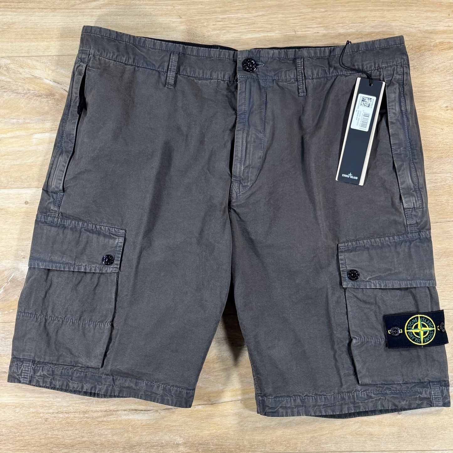 Stone Island Brushed Canvas 'Old Effect' Cargo Shorts in Charcoal Grey