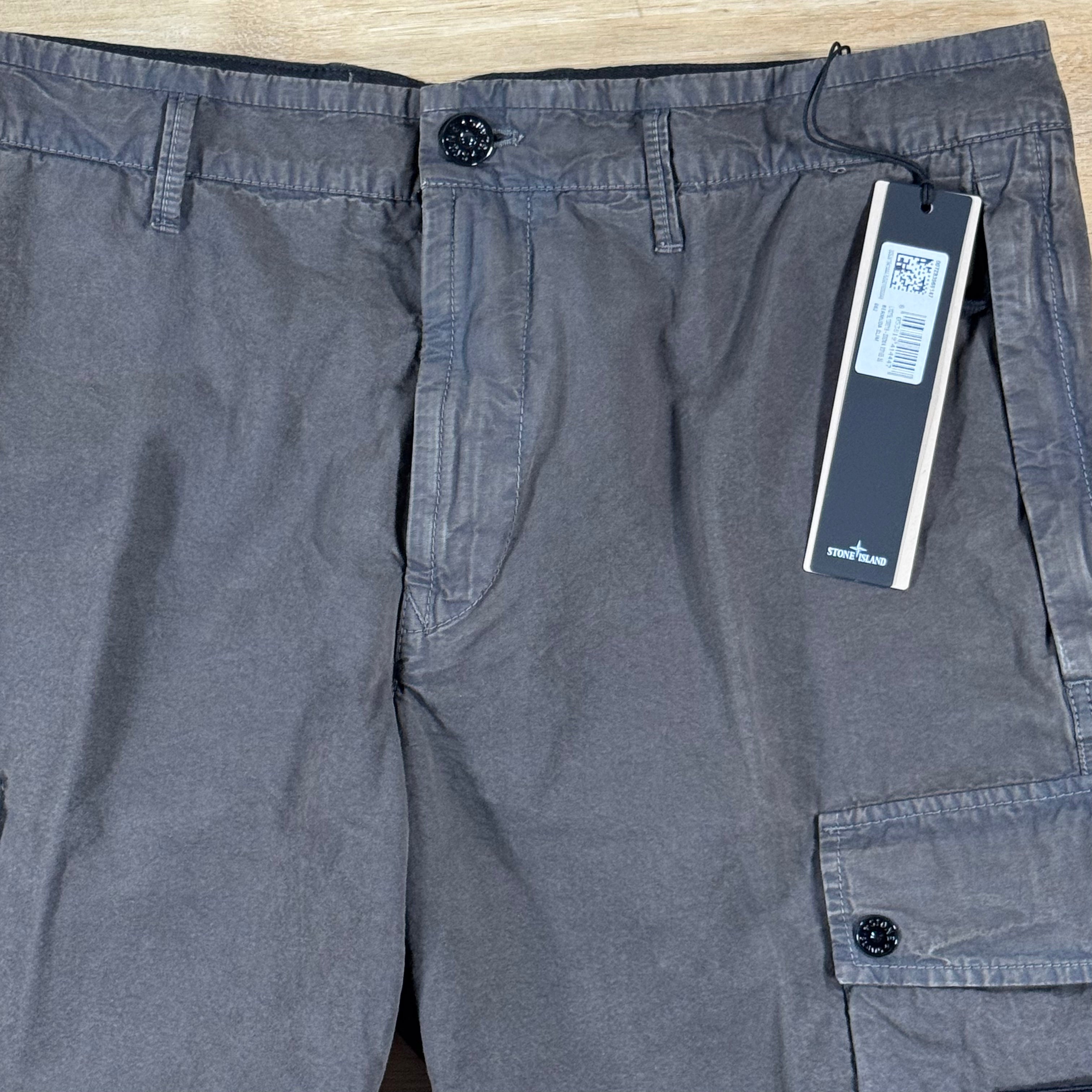 Stone Island Brushed Canvas 'Old Effect' Cargo Shorts in Charcoal Grey