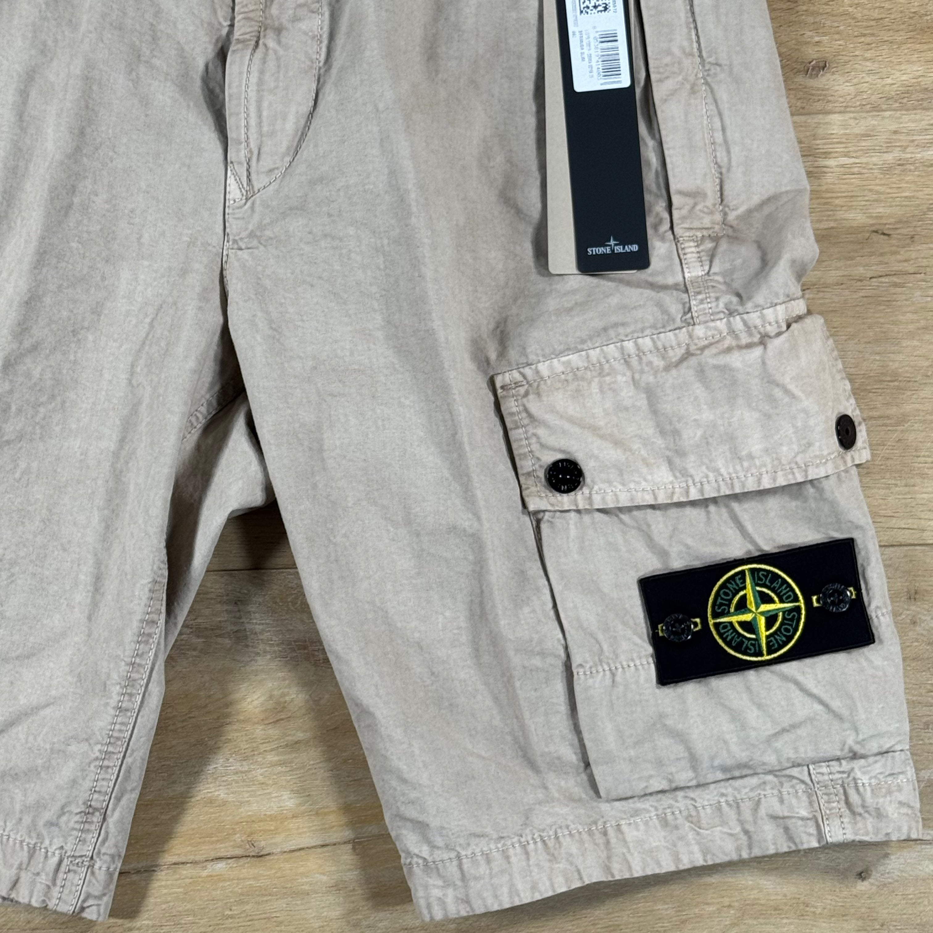 Stone Island Brushed Canvas 'Old Effect' Cargo Shorts in Desert