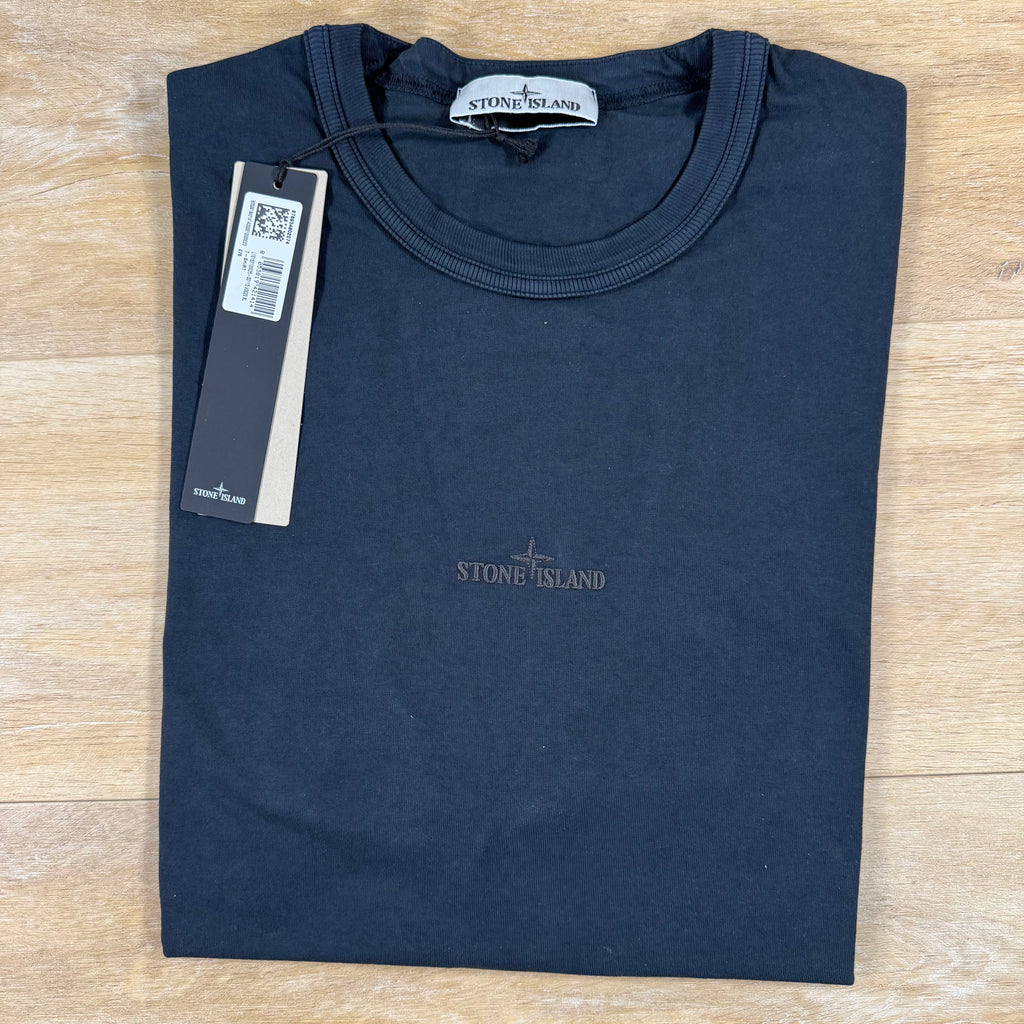 Stone Island Regular Fit T-Shirt with Logo Embroidery in Navy