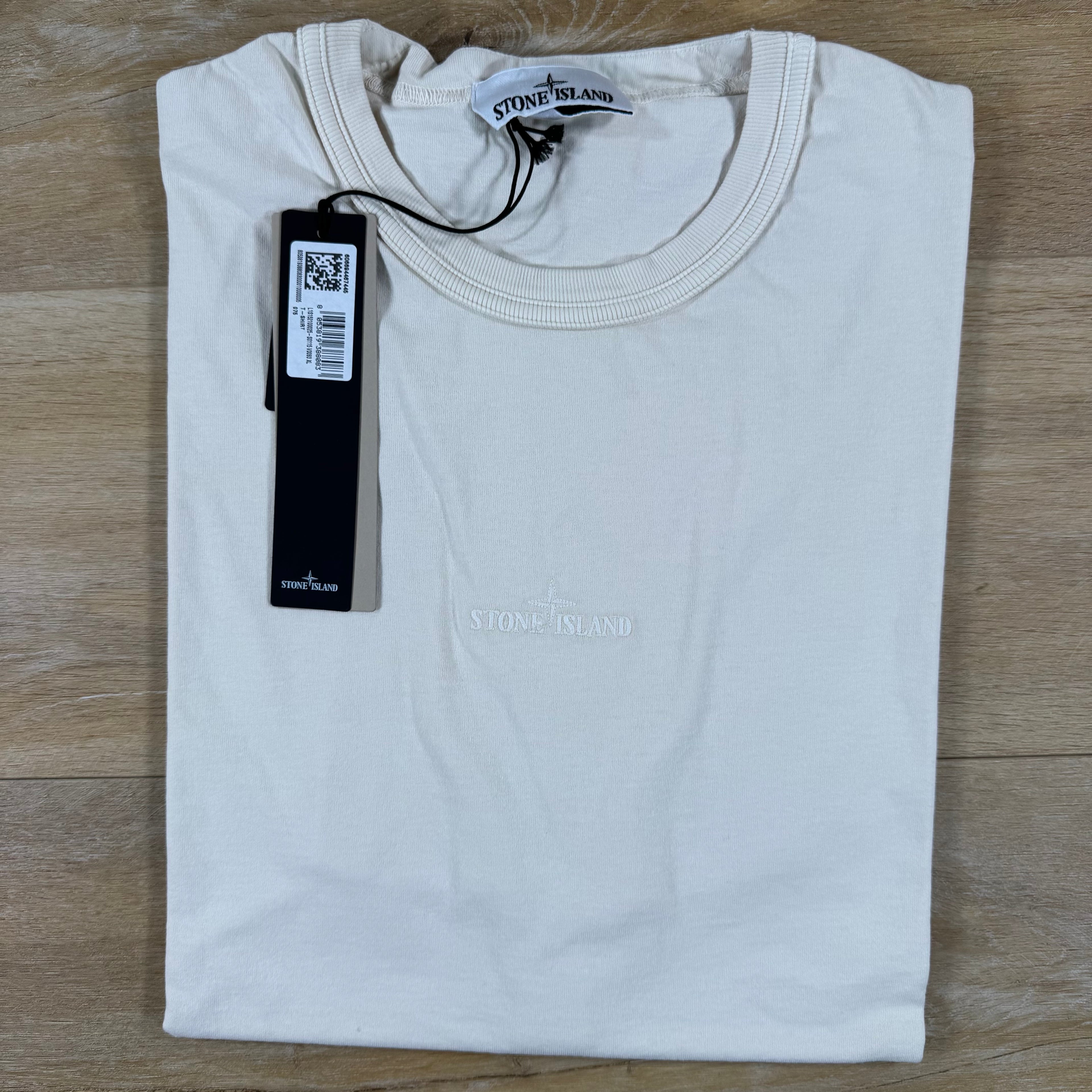 Stone Island Regular Fit T-Shirt with Logo Embroidery in Ivory