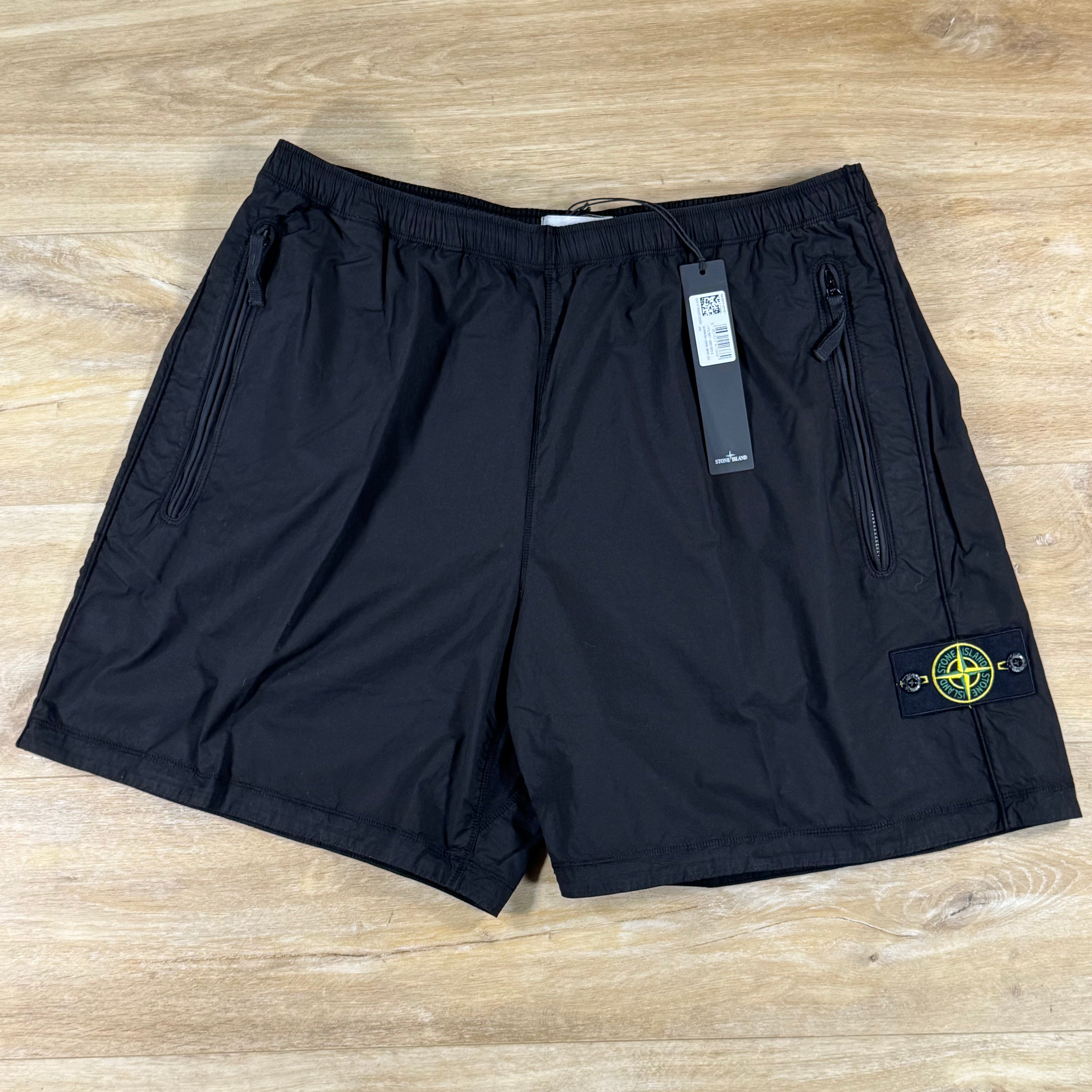 Stone Island Stretch Cotton Tela 'Paracadute' Wide-Leg Shorts in Black