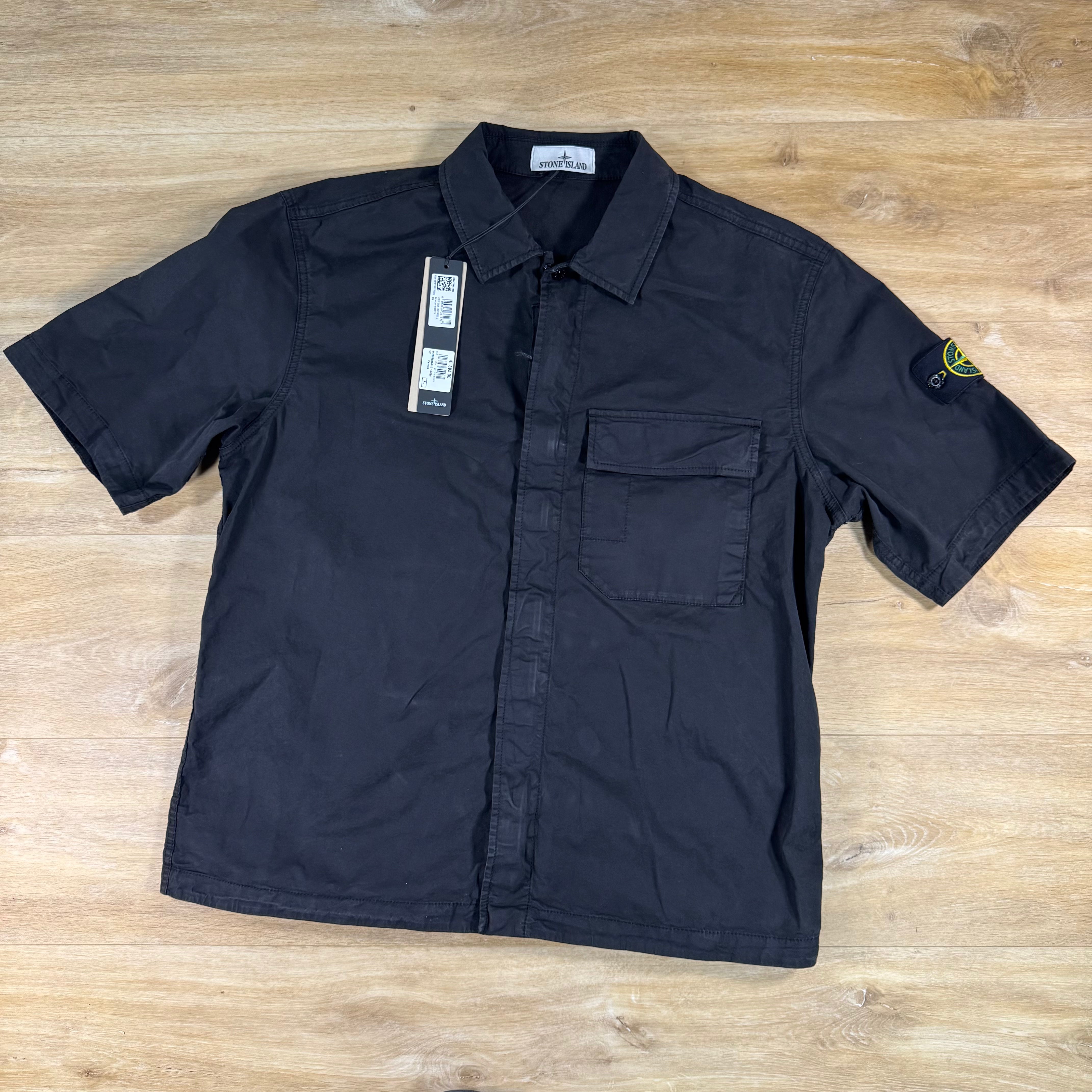 Stone Island Stretch Twill Short-Sleeve Shirt in Black