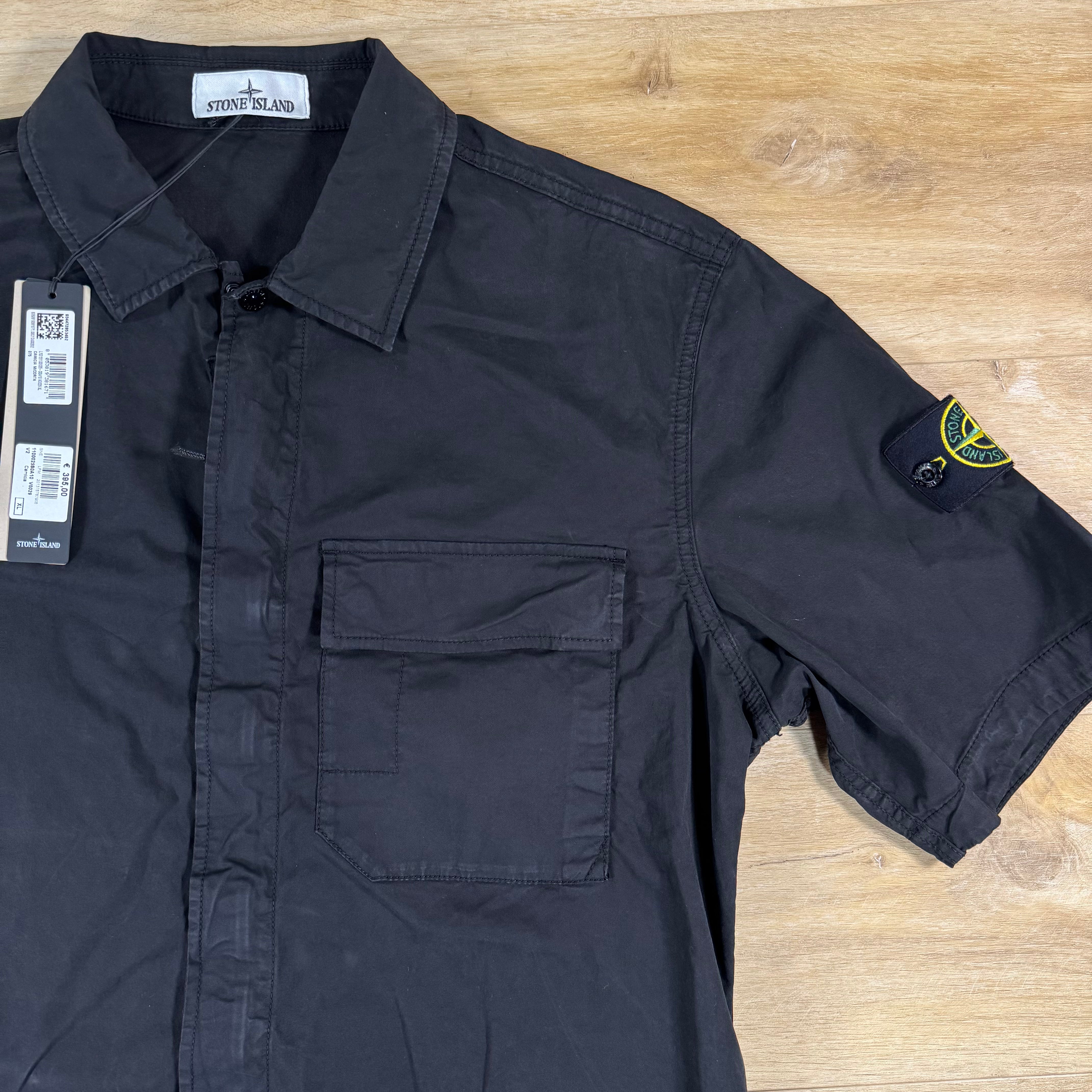 Stone Island Stretch Twill Short-Sleeve Shirt in Black