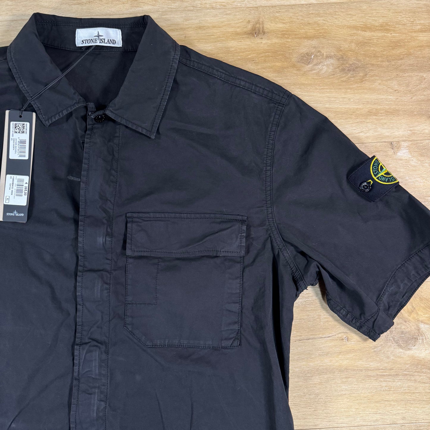 Stone Island Stretch Twill Short-Sleeve Shirt in Black