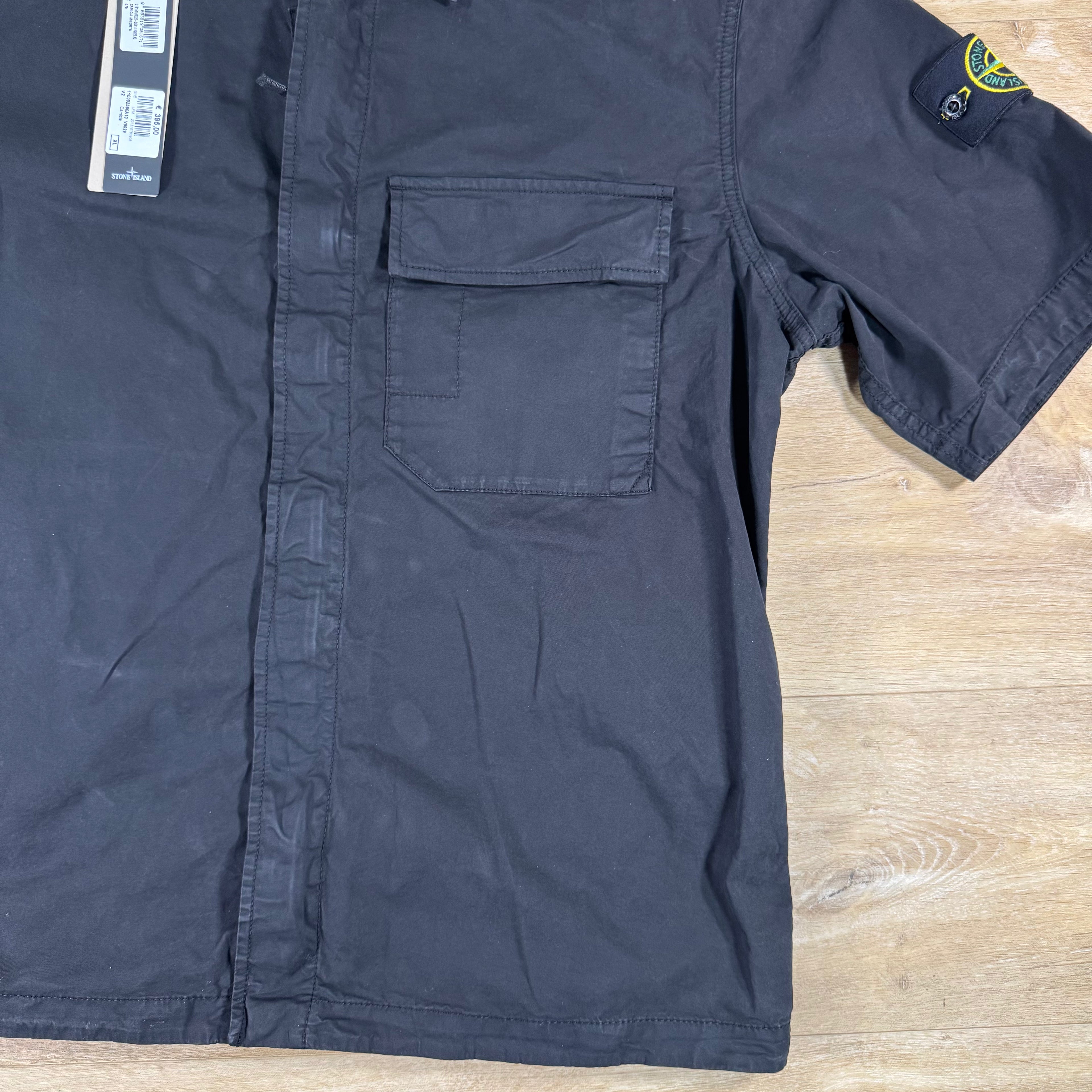 Stone Island Stretch Twill Short-Sleeve Shirt in Black