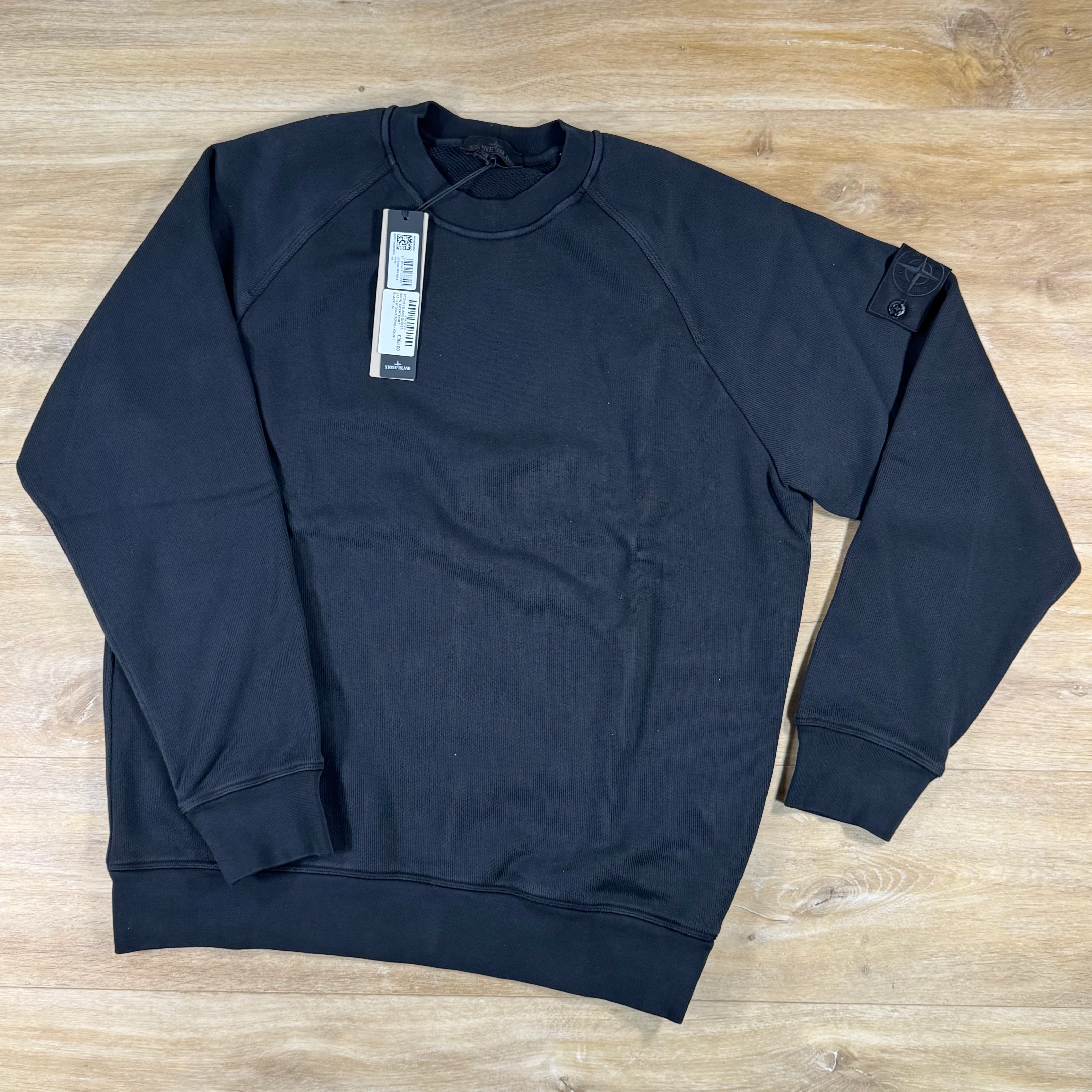 Stone Island Ghost Heavy Cotton Fleece Crewneck Sweatshirt in Black