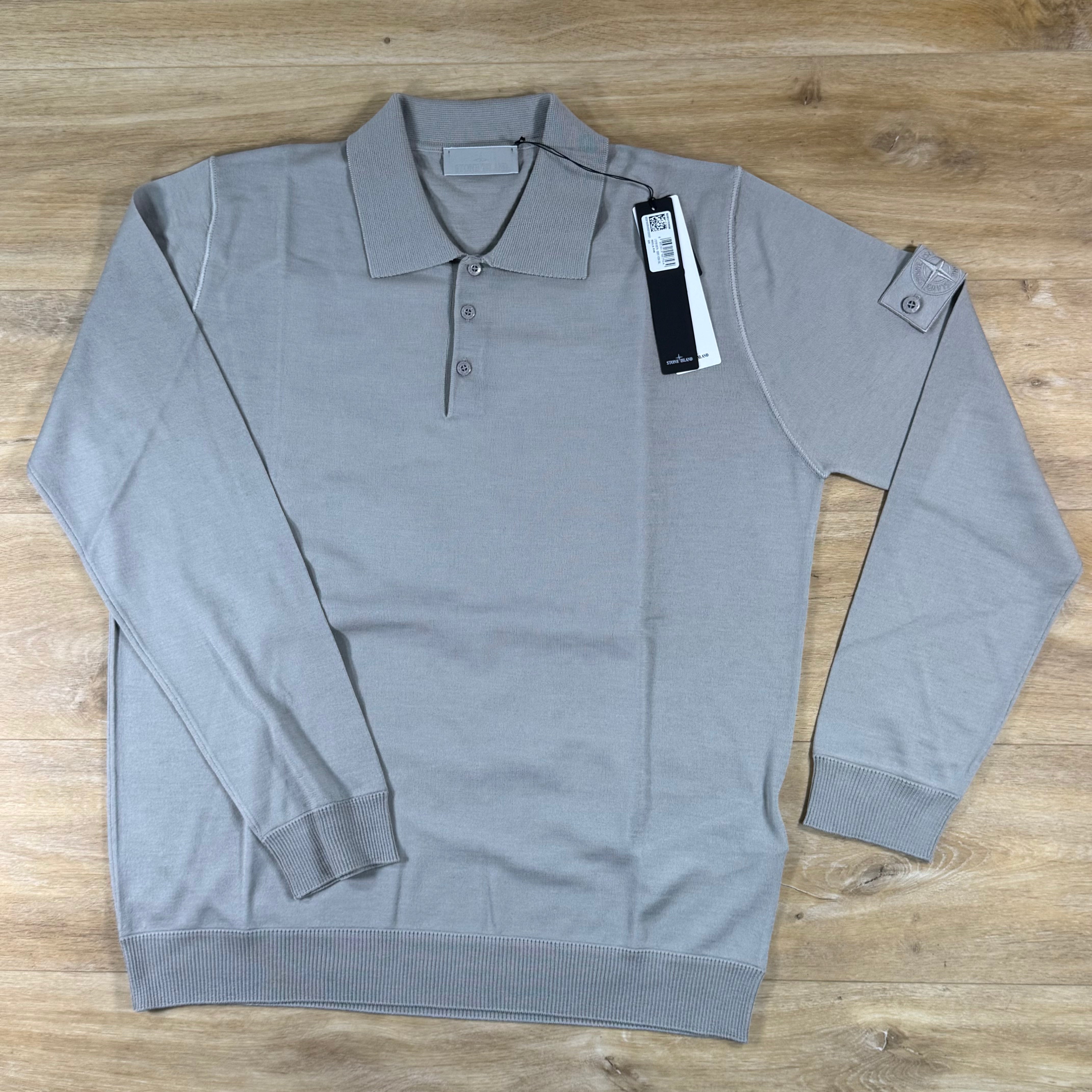 Stone Island Ghost Light Pure RWS Wool Long-Sleeve Polo in Dust Grey