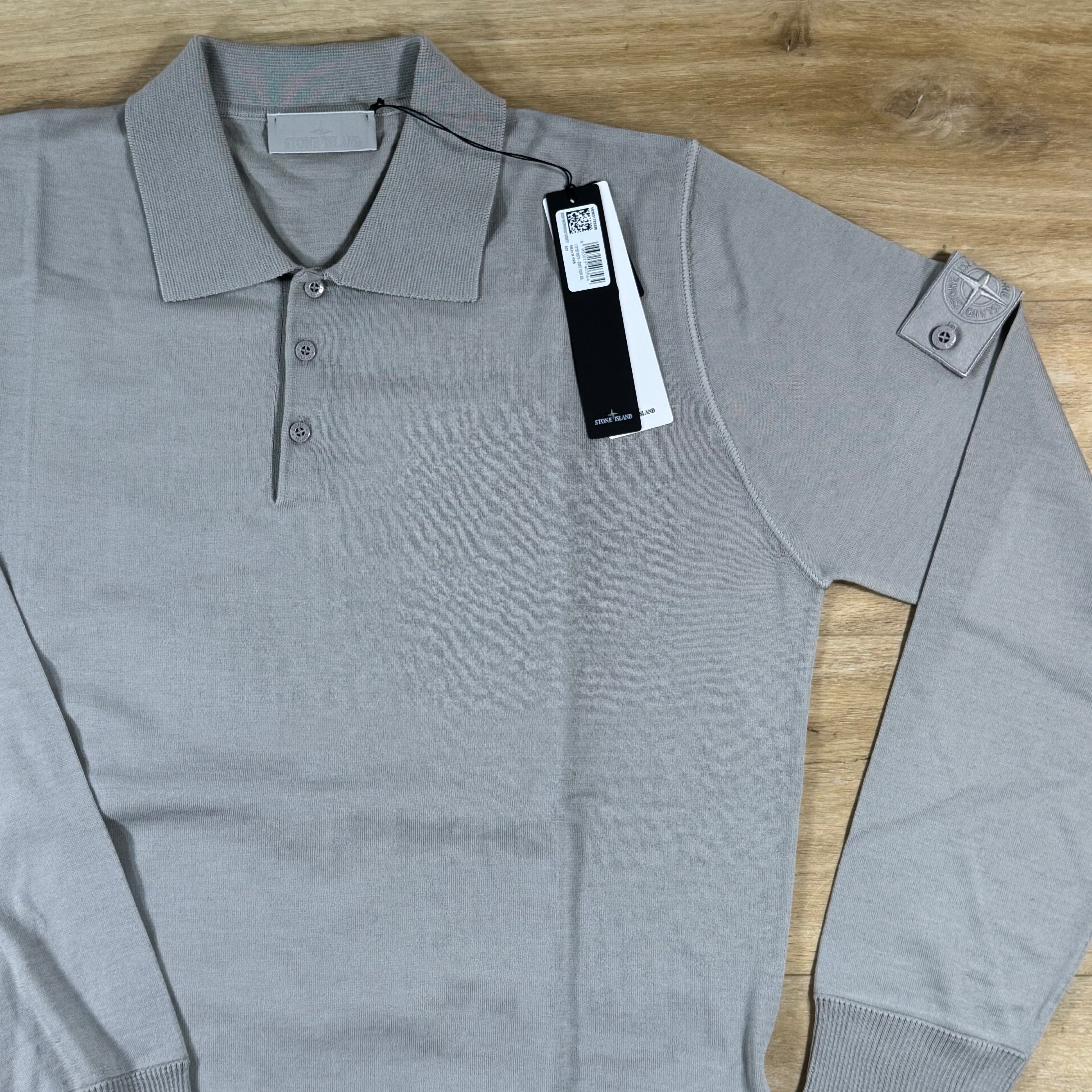 Stone Island Ghost Light Pure RWS Wool Long-Sleeve Polo in Dust Grey