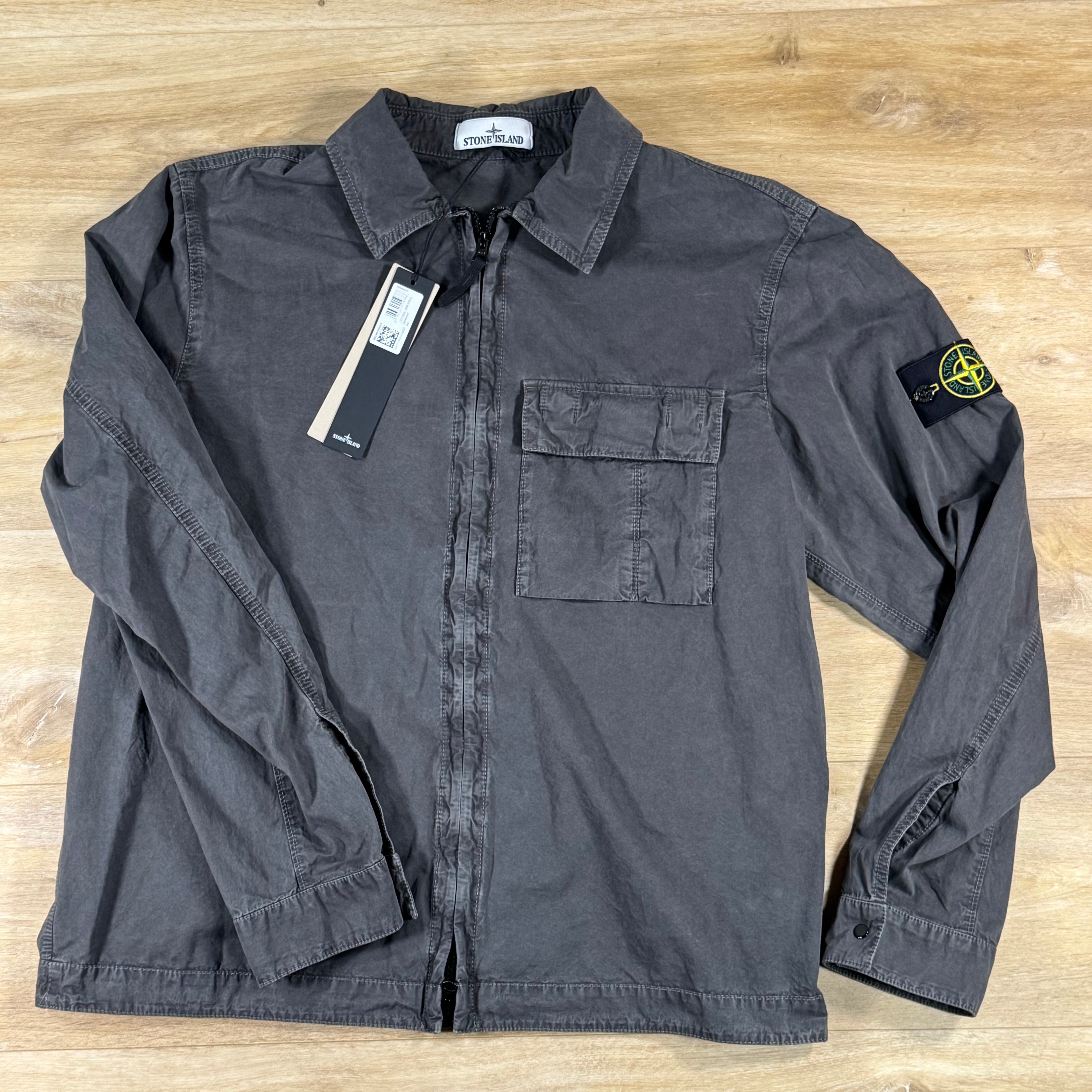 Stone Island Brushed Old Effect Overshirt in Charcoal Grey