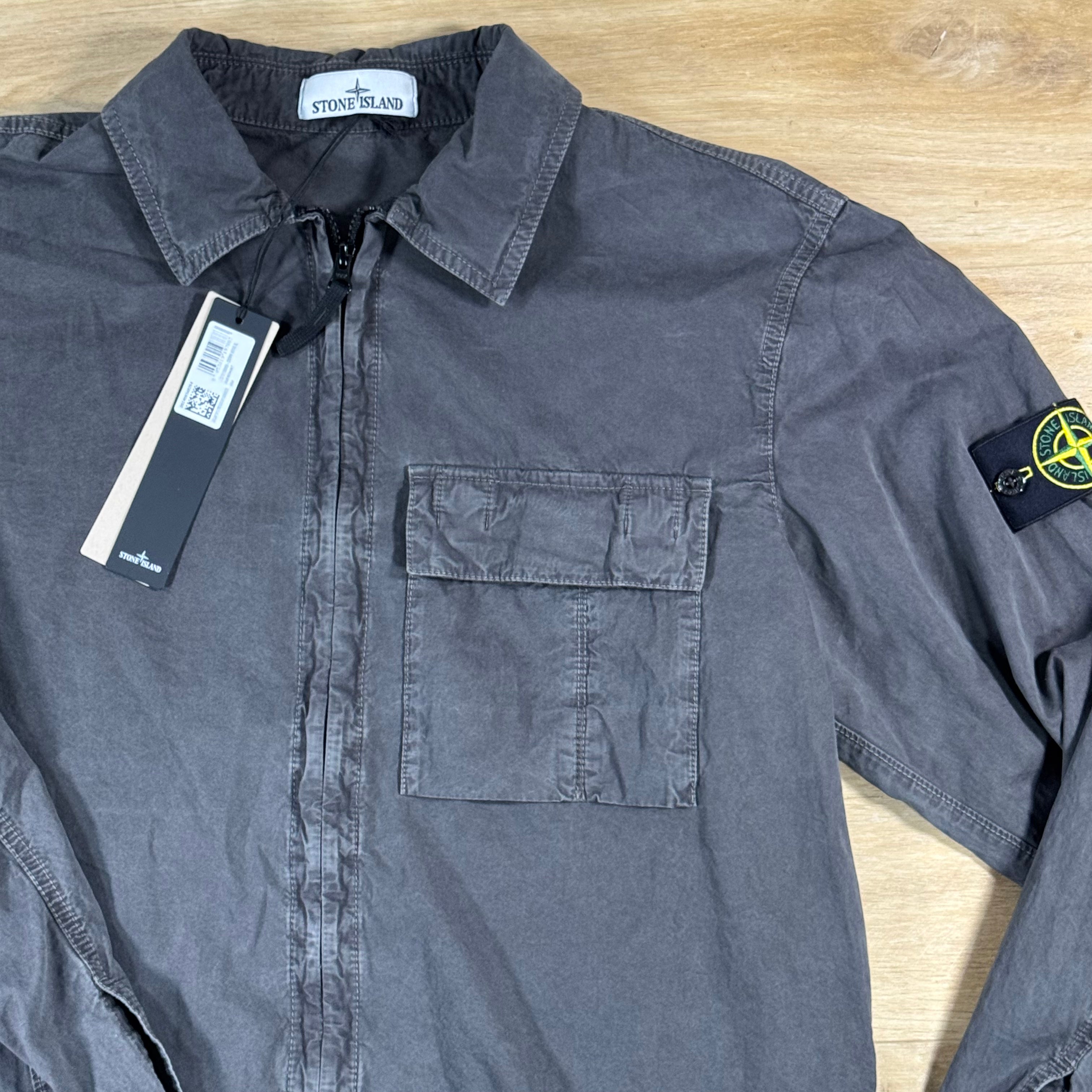 Stone Island Brushed Old Effect Overshirt in Charcoal Grey