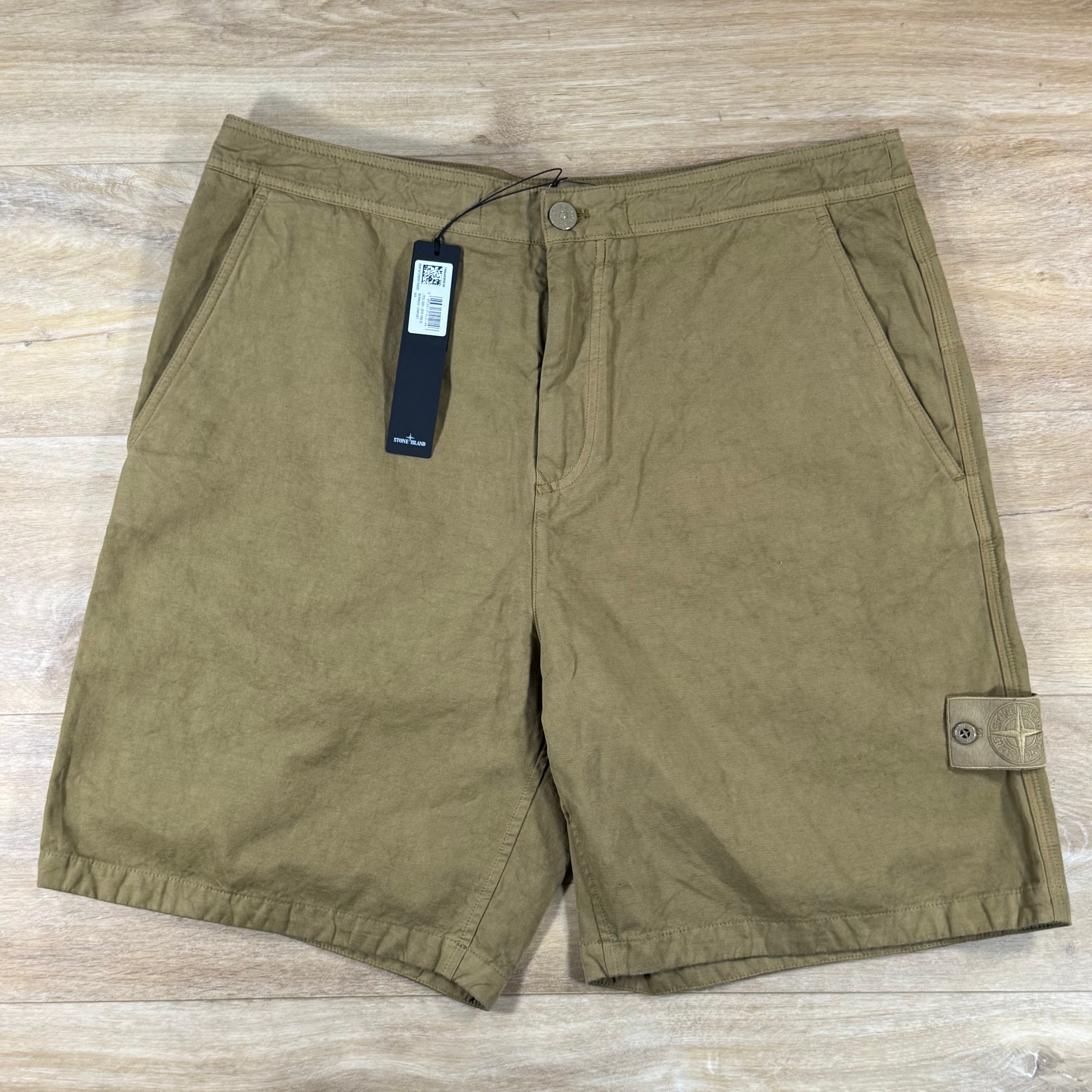 Stone Island Ghost Linen Comfort-Fit Bermuda Shorts in Dark Beige
