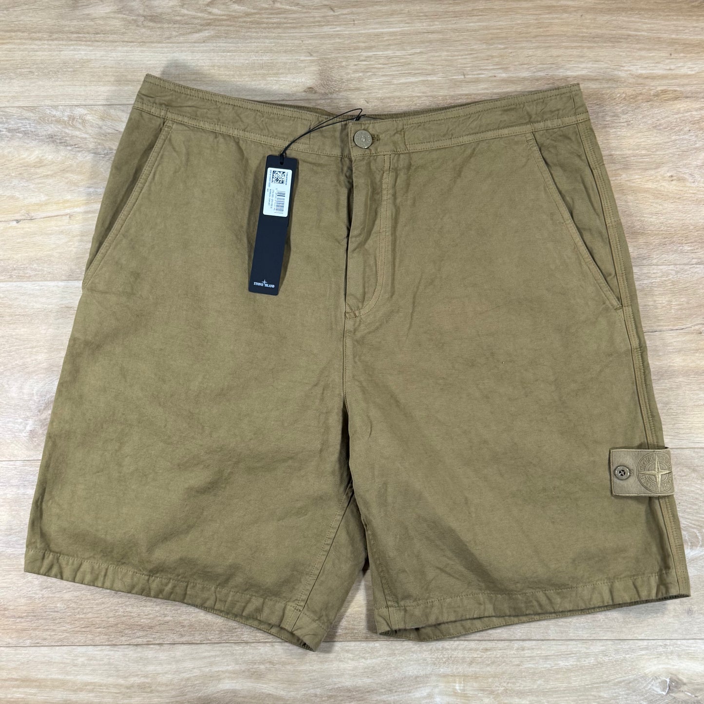 Stone Island Ghost Linen Comfort-Fit Bermuda Shorts in Dark Beige