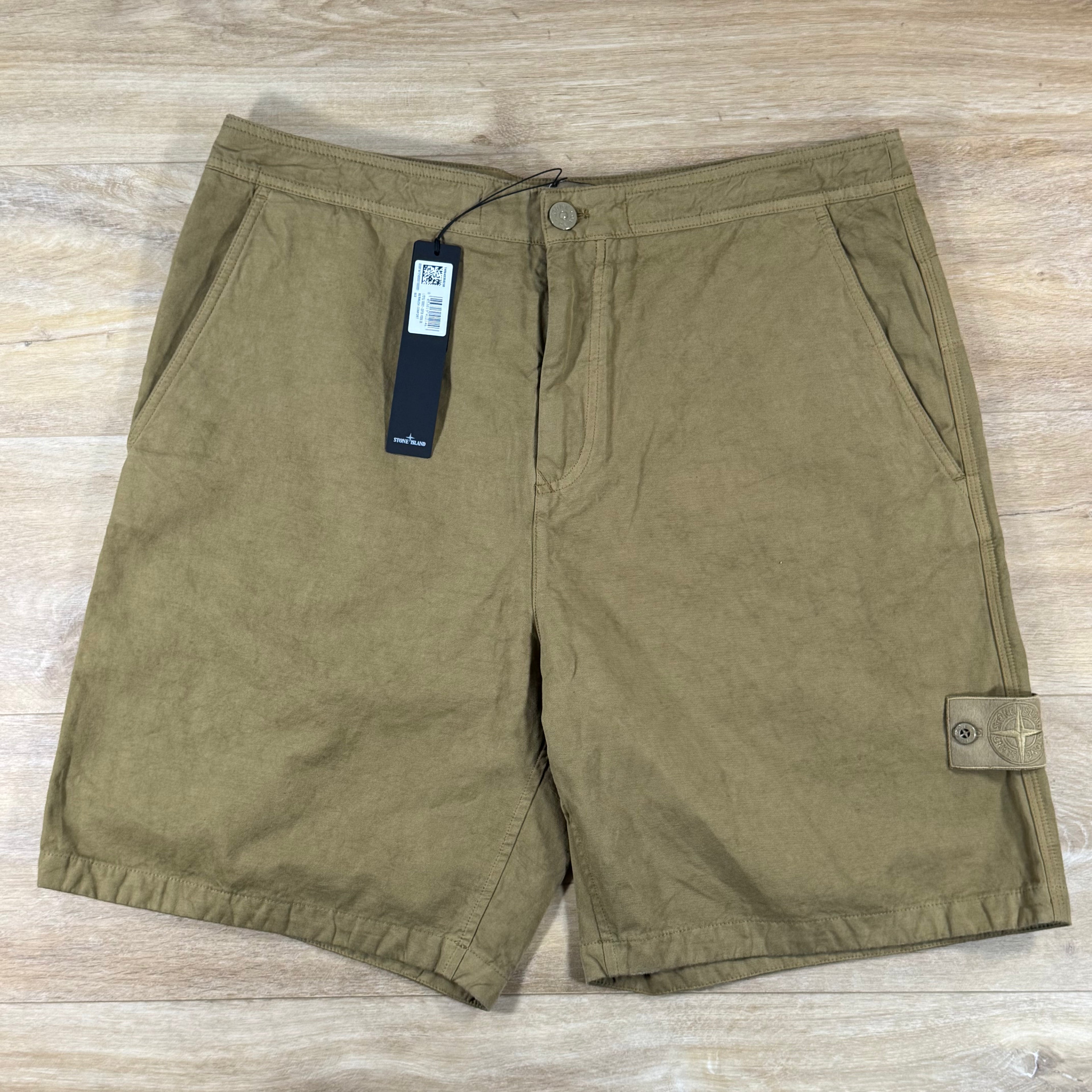 Stone Island Ghost Linen Comfort-Fit Bermuda Shorts in Dark Beige