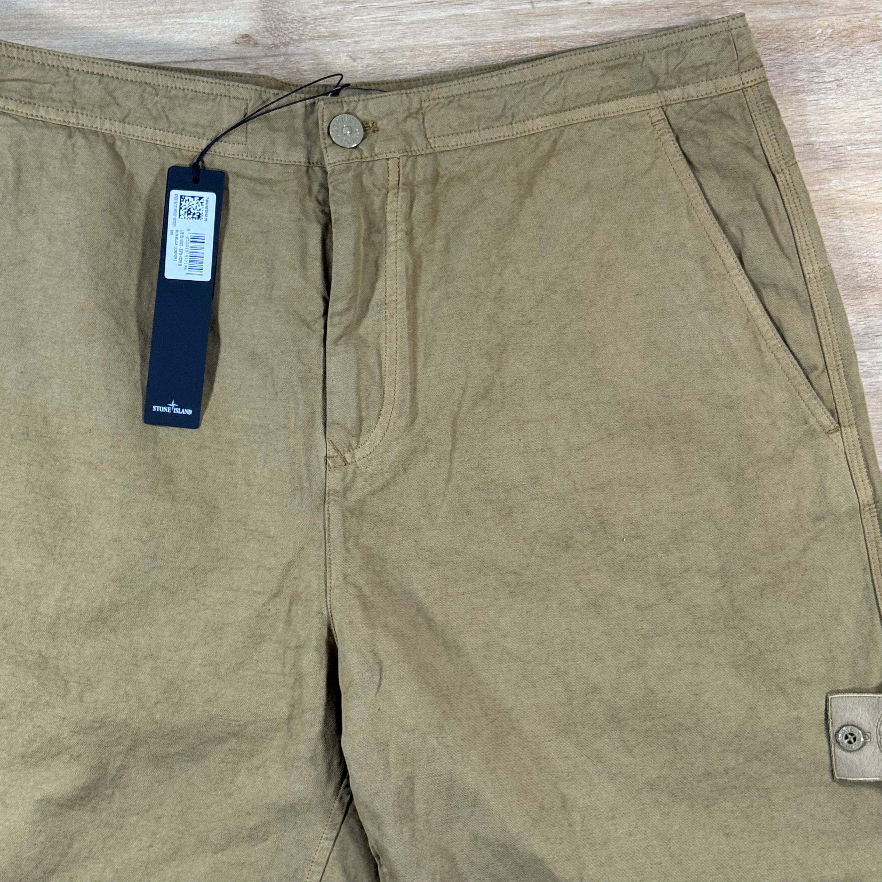 Stone Island Ghost Linen Comfort-Fit Bermuda Shorts in Dark Beige