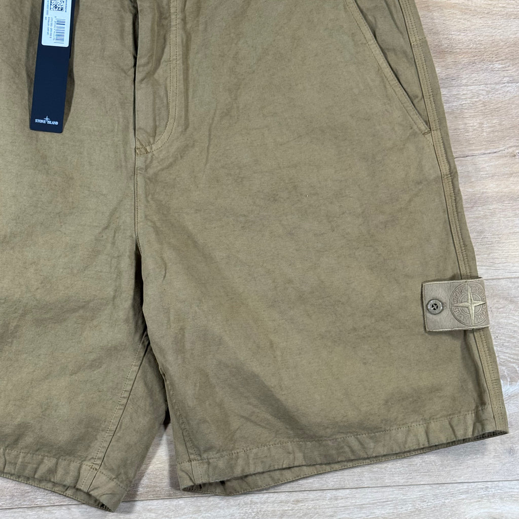 Stone Island Ghost Linen Comfort-Fit Bermuda Shorts in Dark Beige