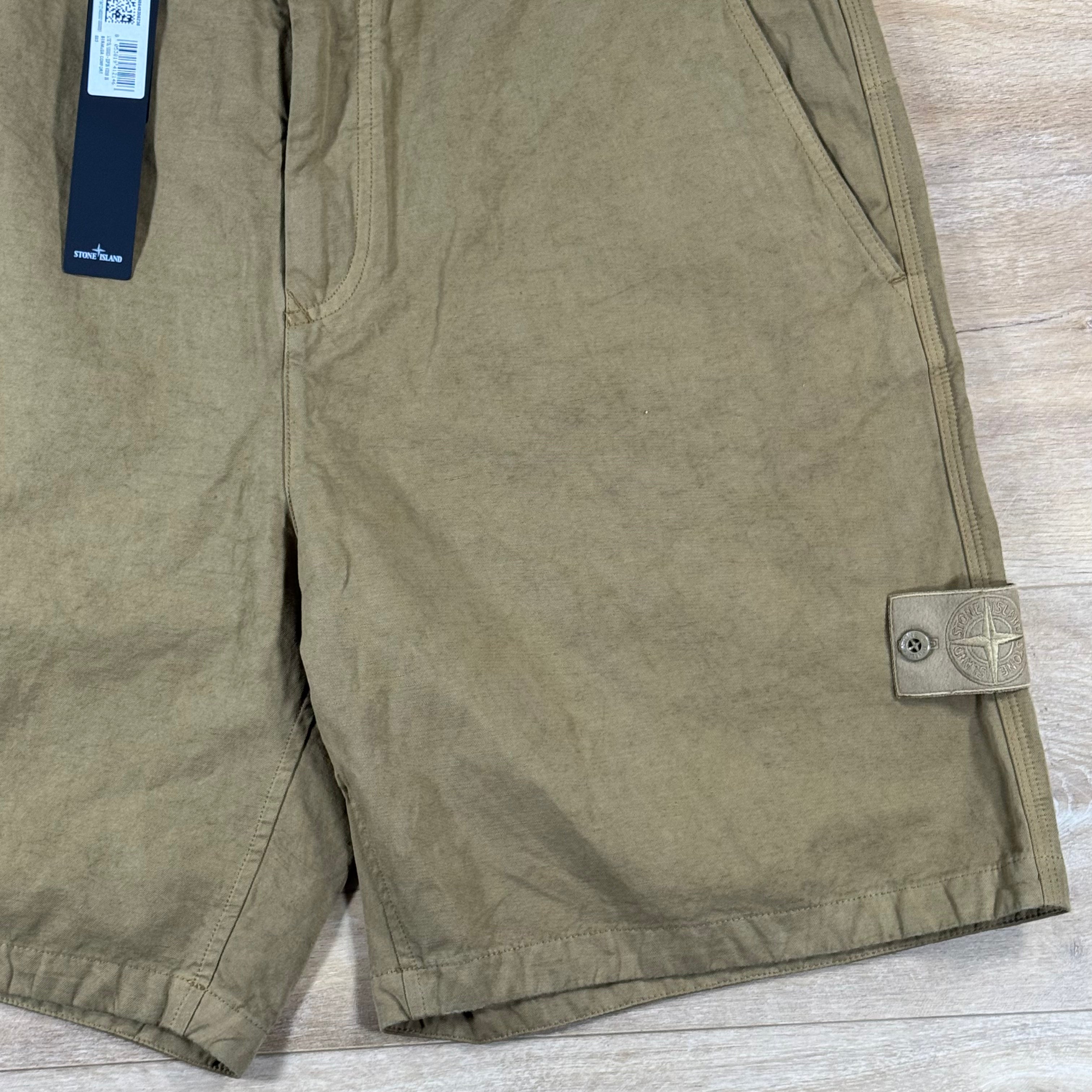 Stone Island Ghost Linen Comfort-Fit Bermuda Shorts in Dark Beige