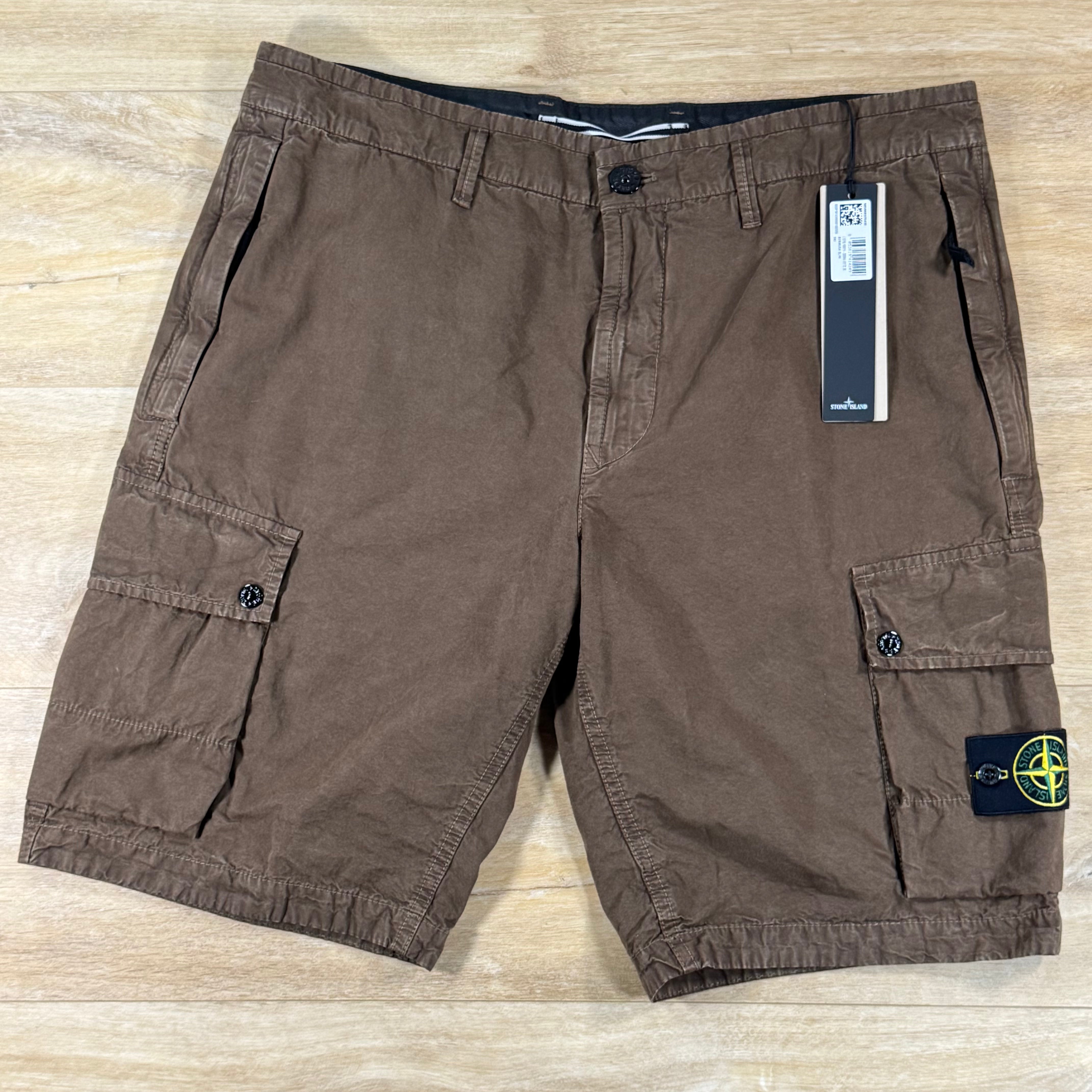 Stone Island Brushed Canvas 'Old Effect' Cargo Shorts in Umber - Brown