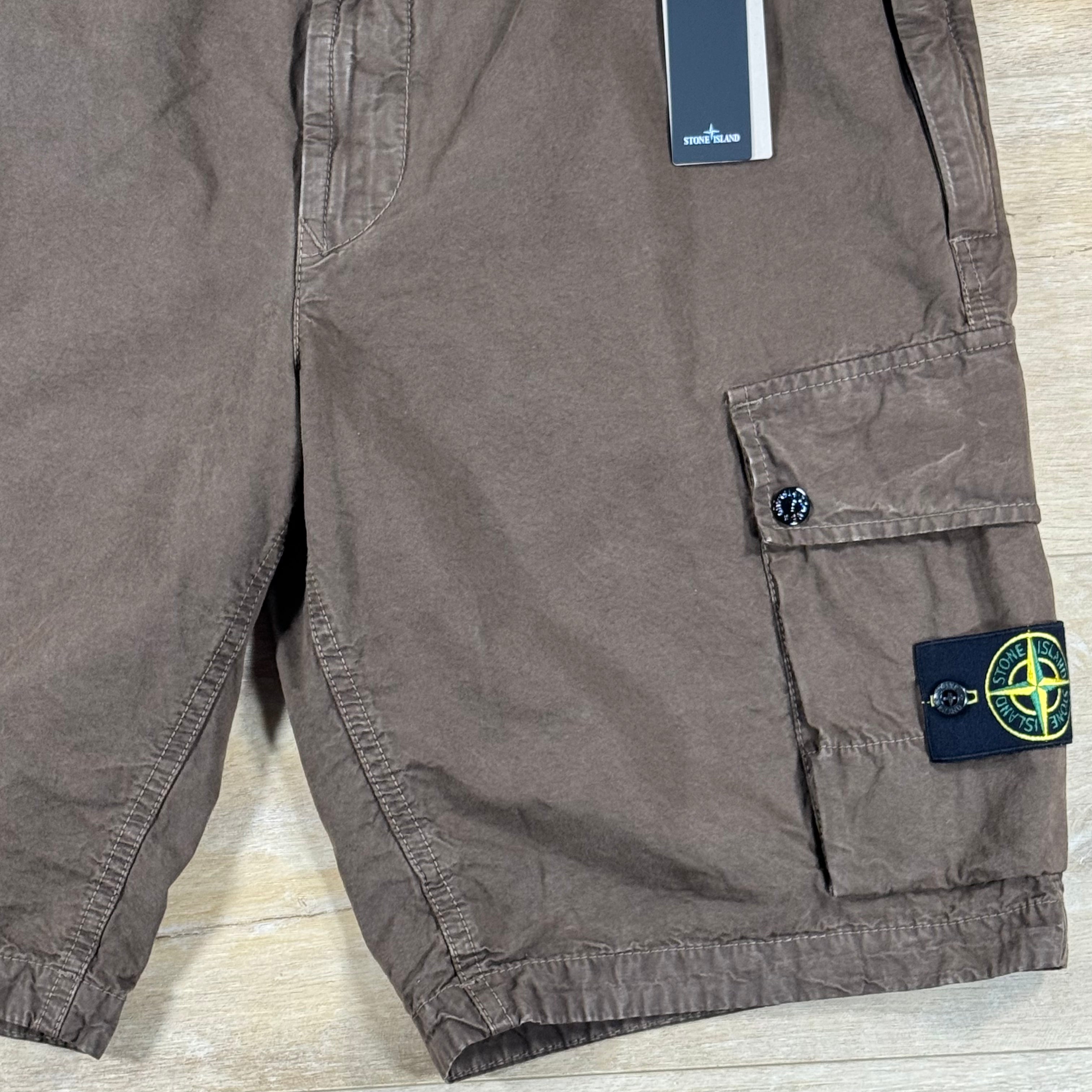 Stone Island Brushed Canvas 'Old Effect' Cargo Shorts in Umber - Brown
