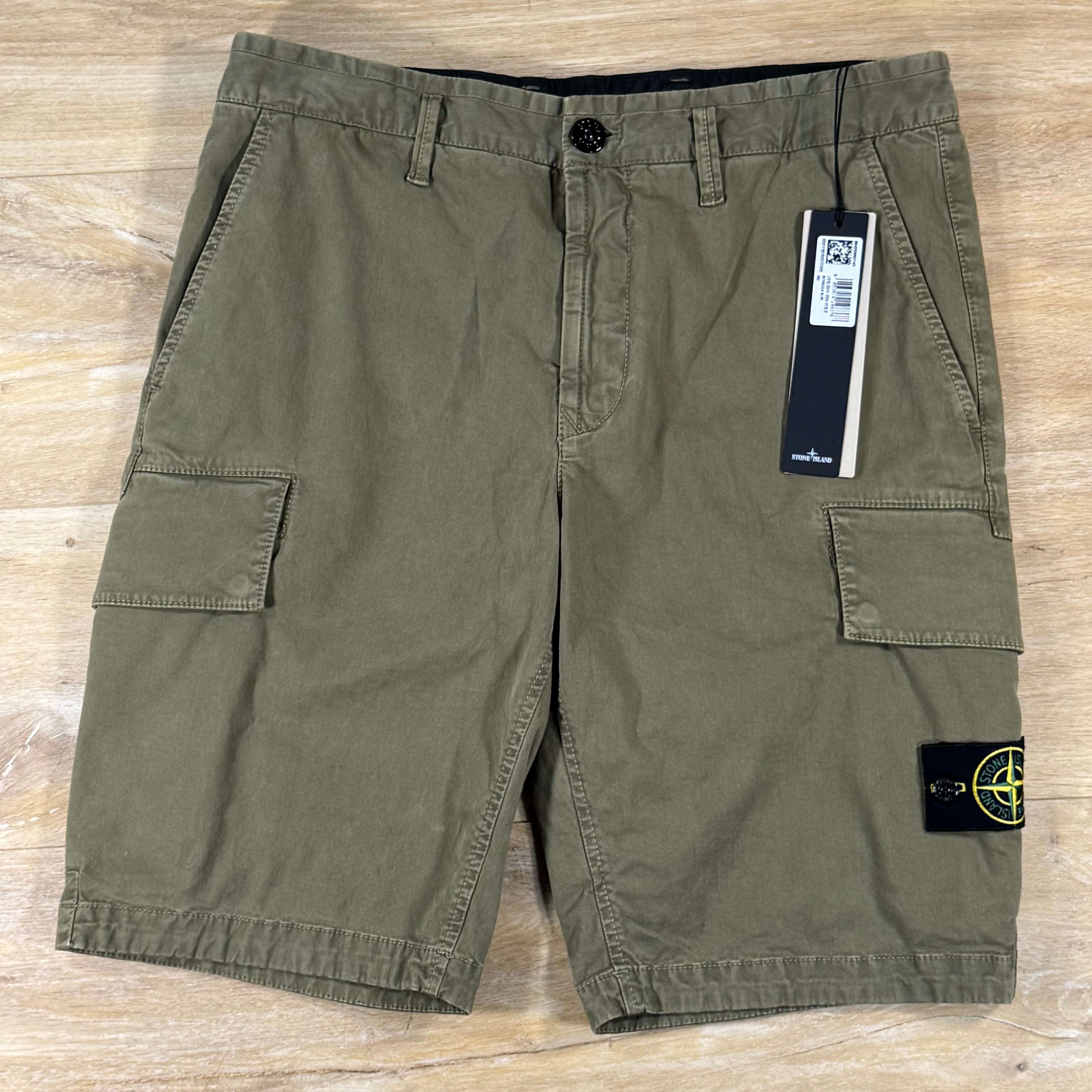 Stone Island Stretch Twill Cargo Bermuda Shorts in Military Green