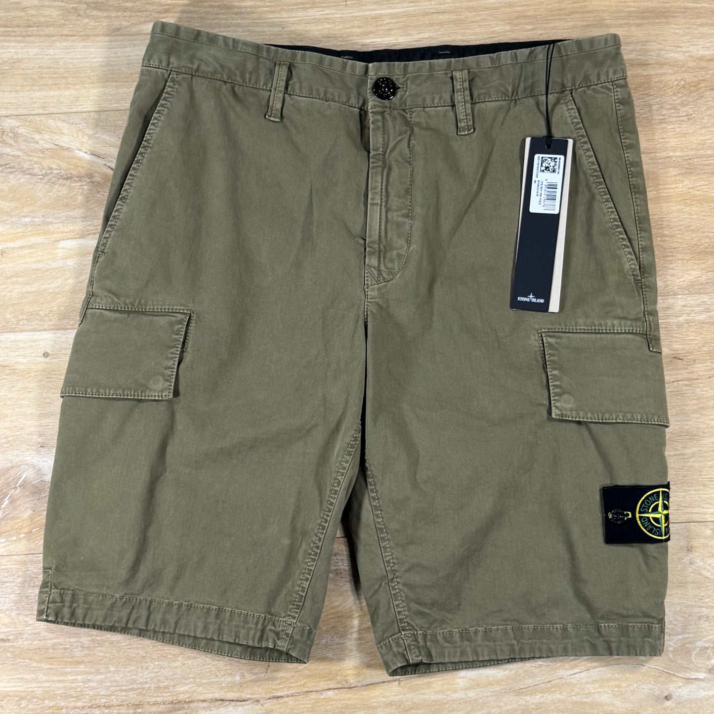 Stone Island Stretch Twill Cargo Bermuda Shorts in Military Green
