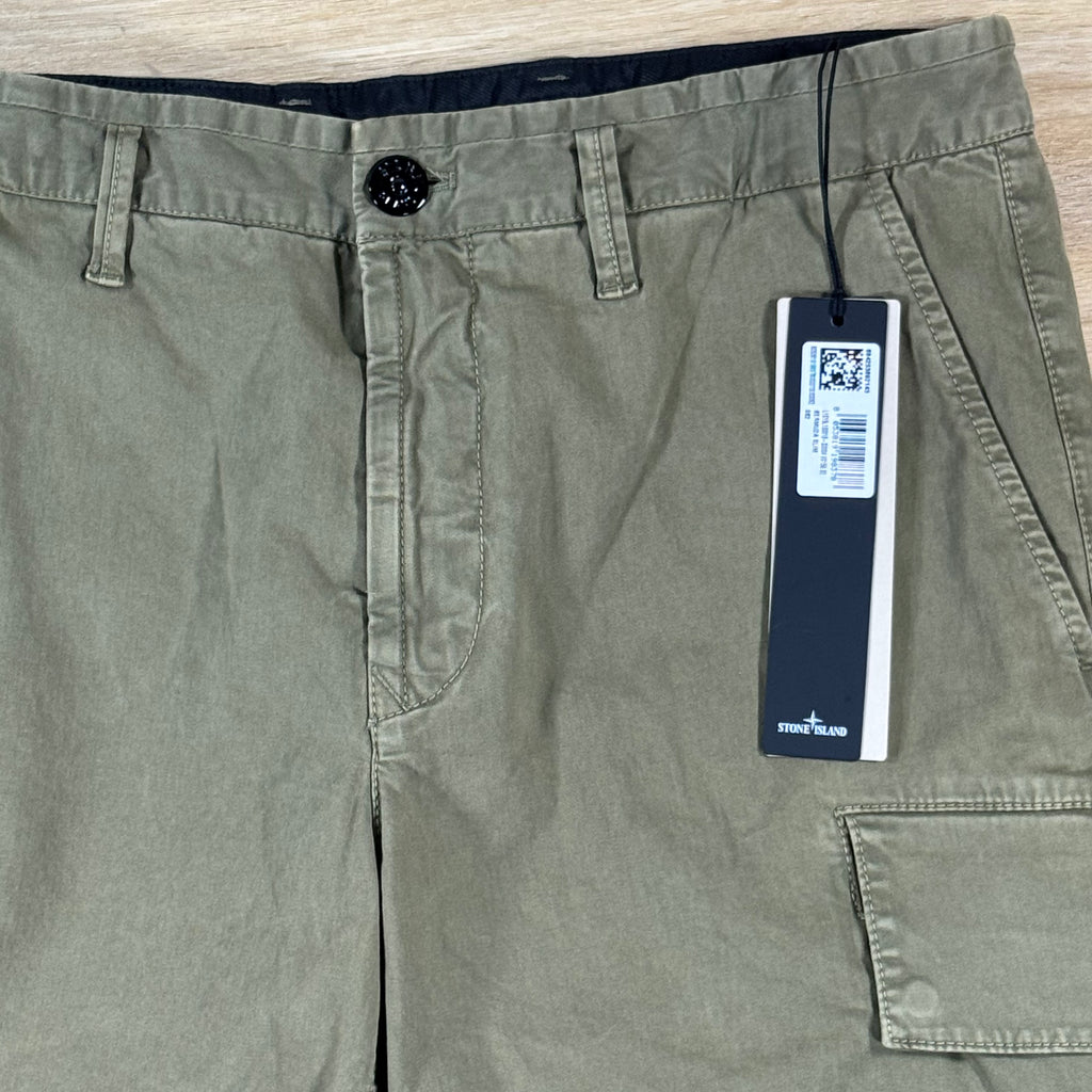 Stone Island Stretch Twill Cargo Bermuda Shorts in Military Green