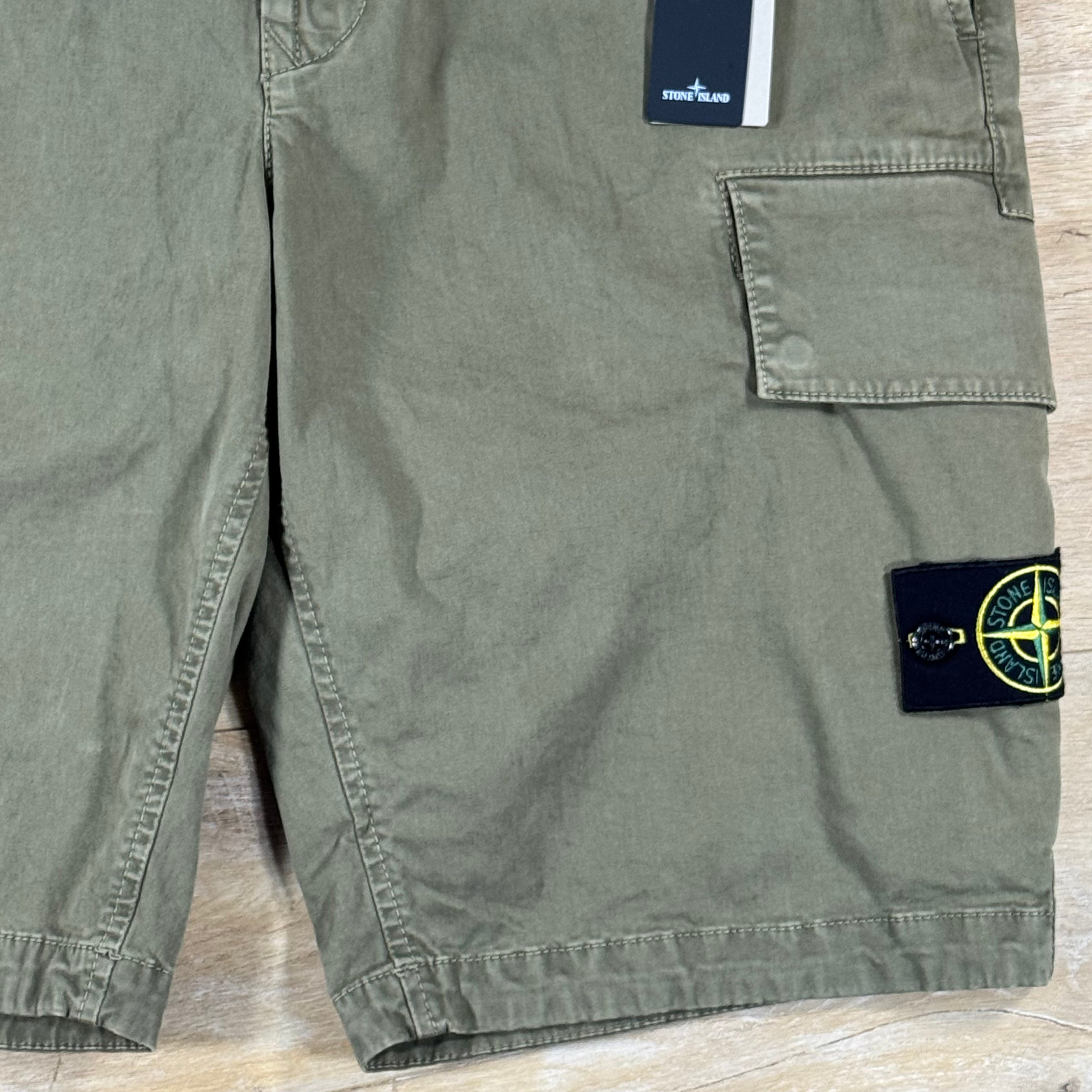 Stone Island Stretch Twill Cargo Bermuda Shorts in Military Green