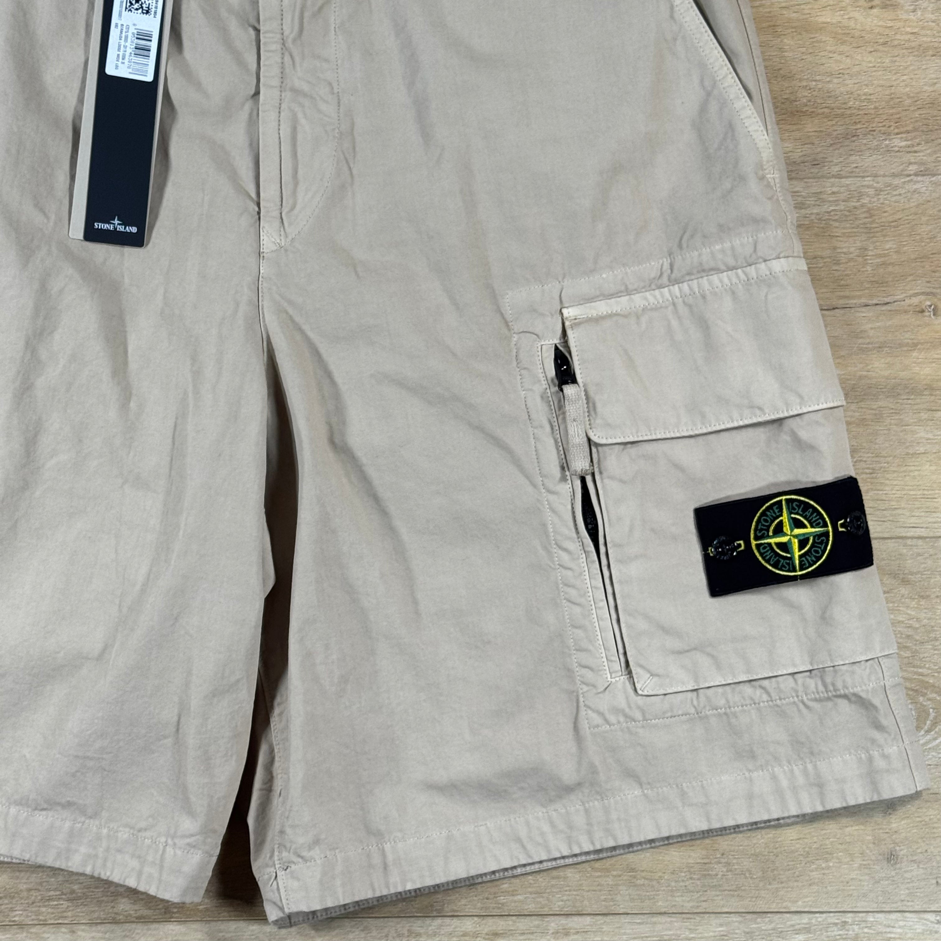Stone Island Canvas Weave Wide-Leg Loose Fit Cargo Shorts in Desert
