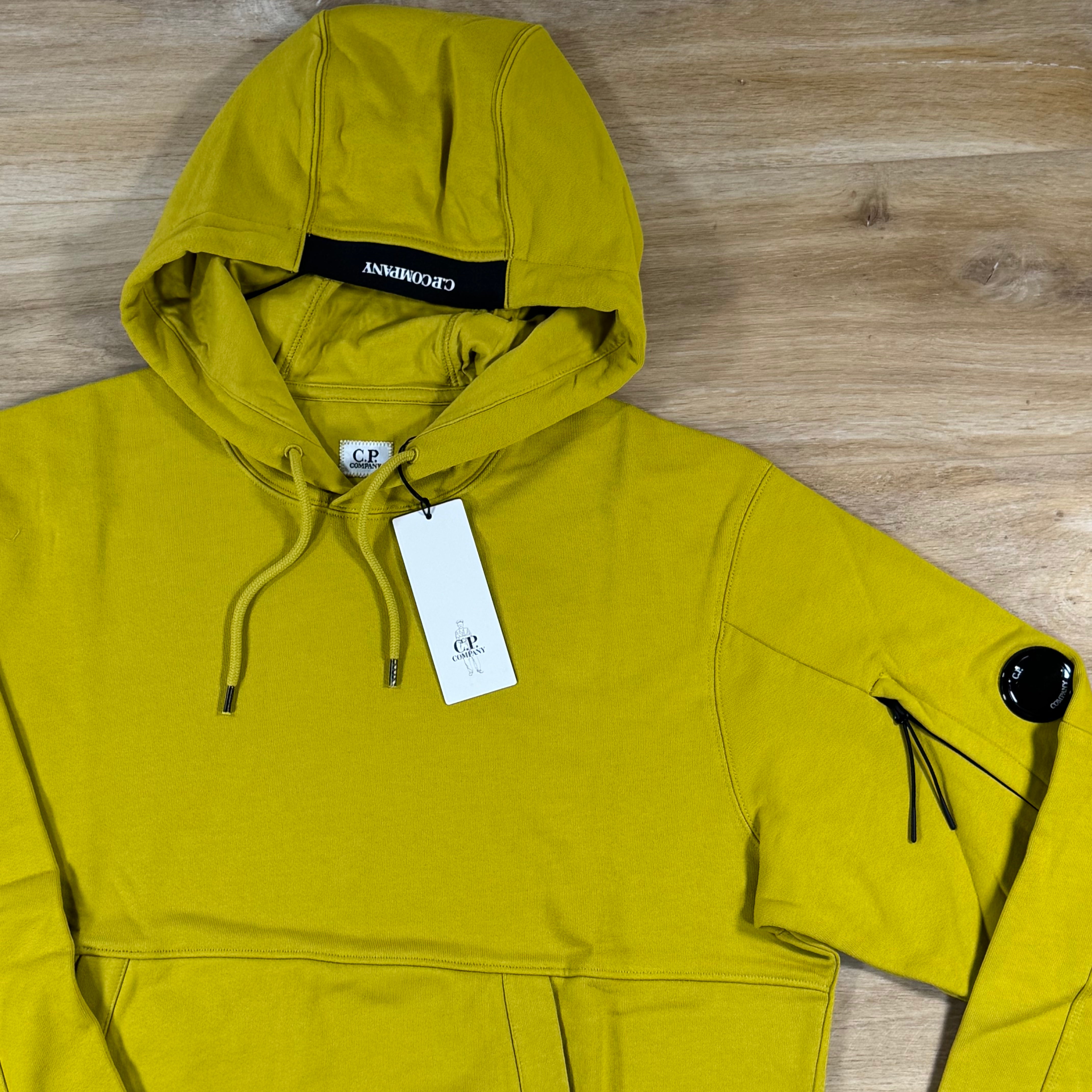 C.P. Company Diagonal Raised Fleece Lens Hoodie in Antique Moss - Yellow