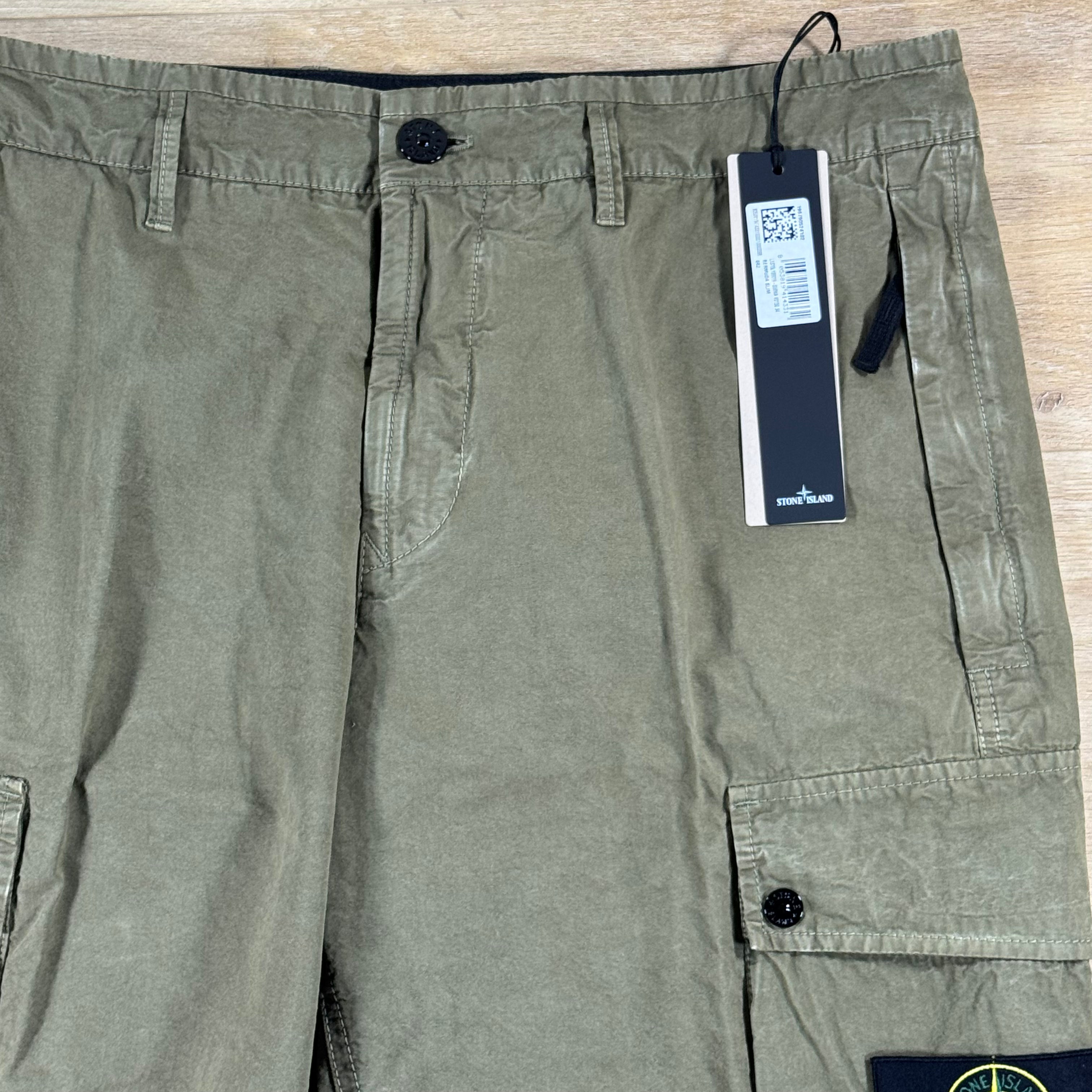 Stone Island Brushed Canvas 'Old Effect' Cargo Shorts in Military Green