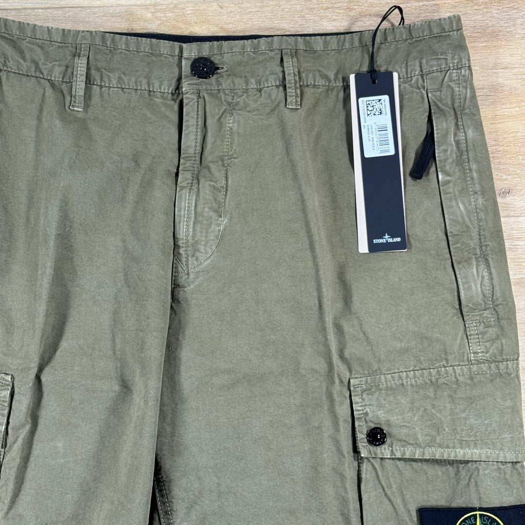 Stone Island Brushed Canvas 'Old Effect' Cargo Shorts in Military Green