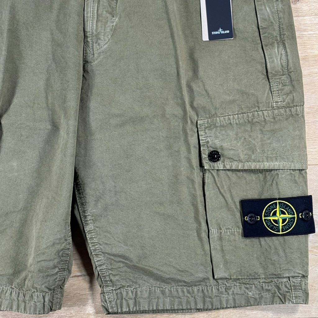 Stone Island Brushed Canvas 'Old Effect' Cargo Shorts in Military Green