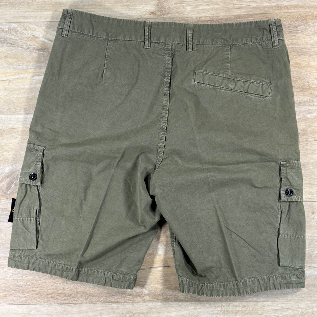Stone Island Brushed Canvas 'Old Effect' Cargo Shorts in Military Green