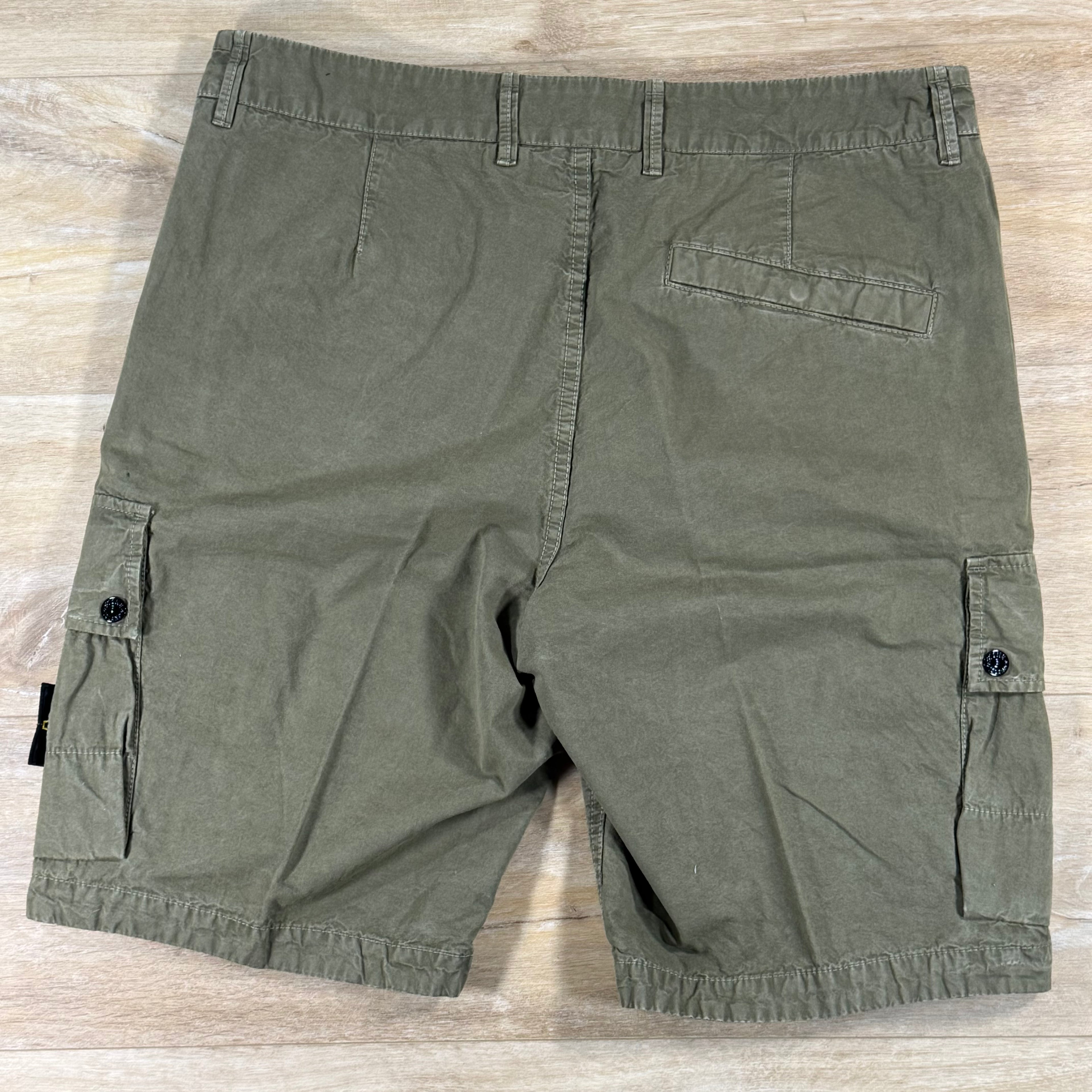 Stone Island Brushed Canvas 'Old Effect' Cargo Shorts in Military Green