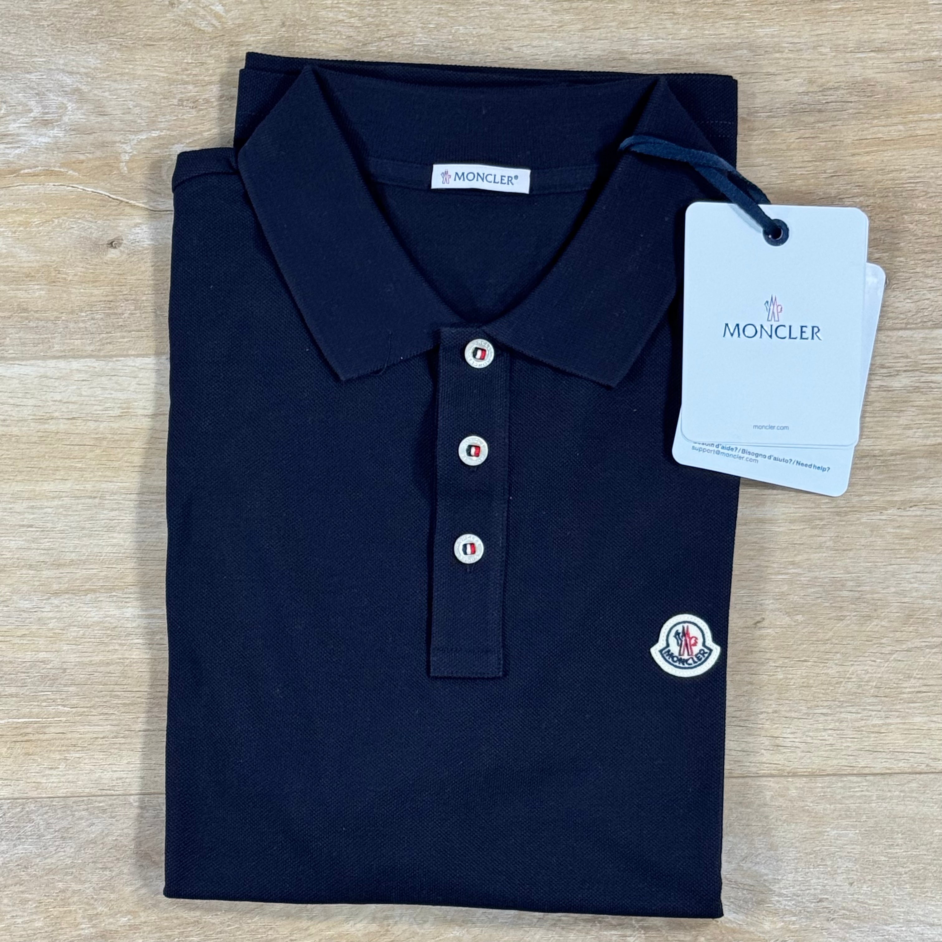 Moncler Logo Patch Cotton Polo Shirt in Dark Blue