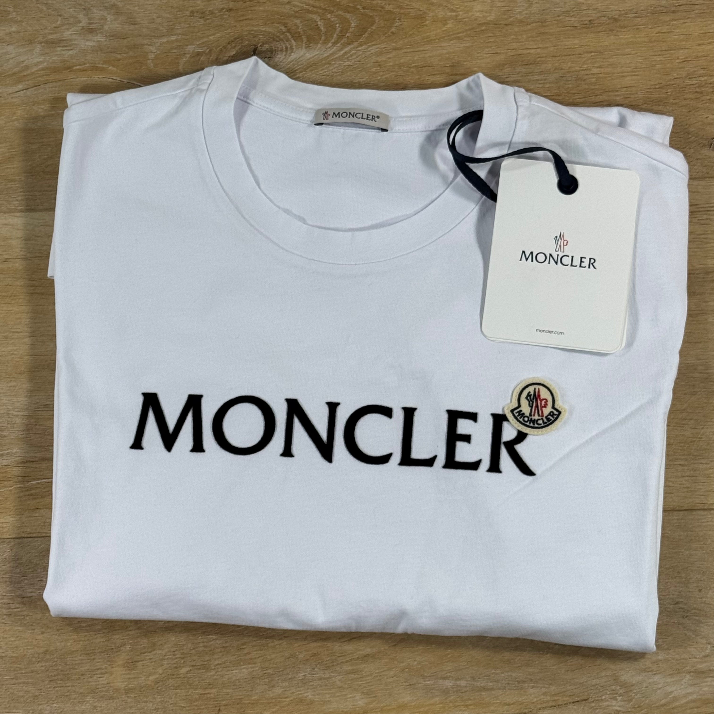 Moncler Flocked Logo Cotton T-Shirt in White